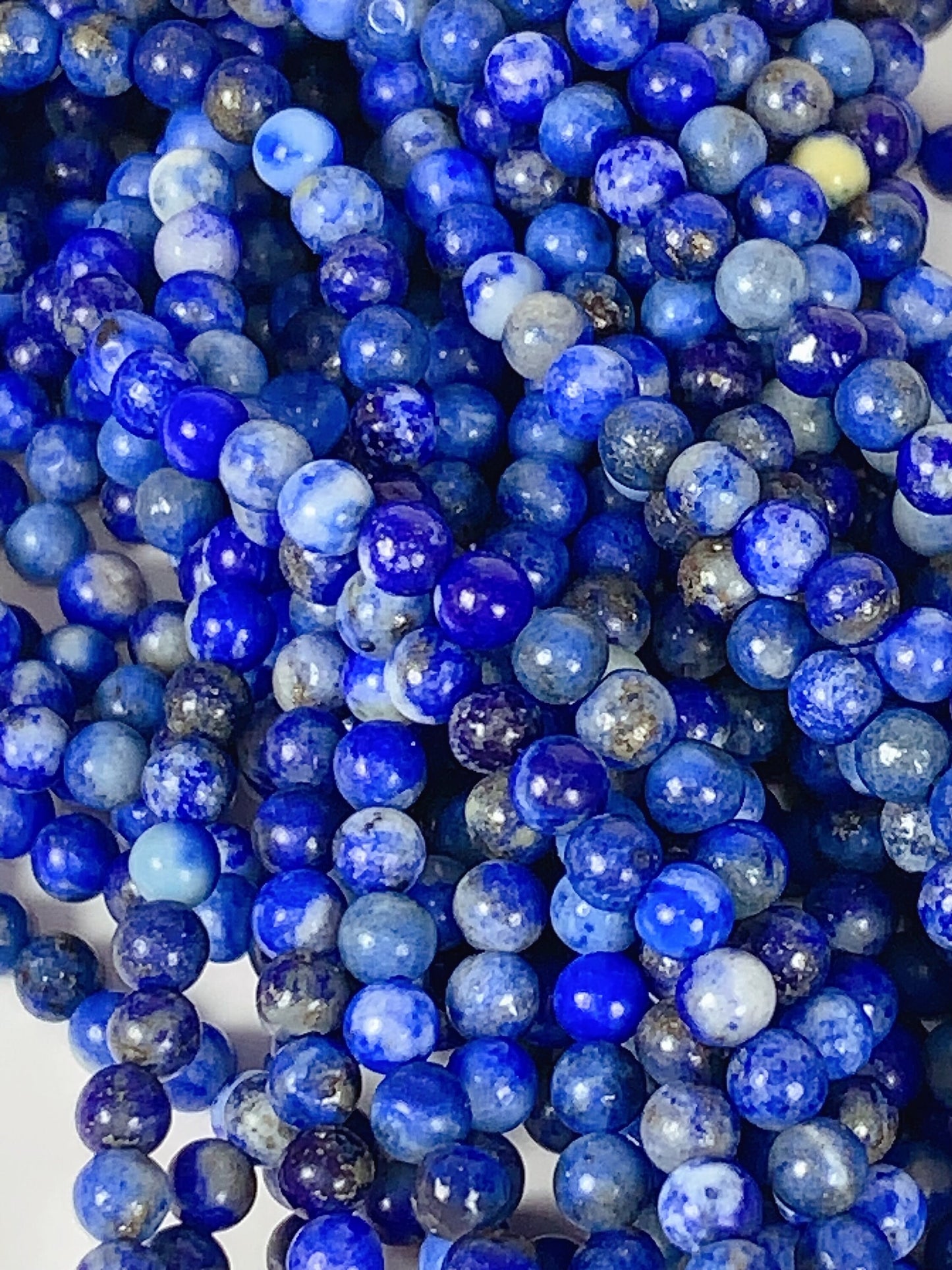 Natural Blue Golden Lapis Lazuli Beads: 15.5" Smooth Round Strand