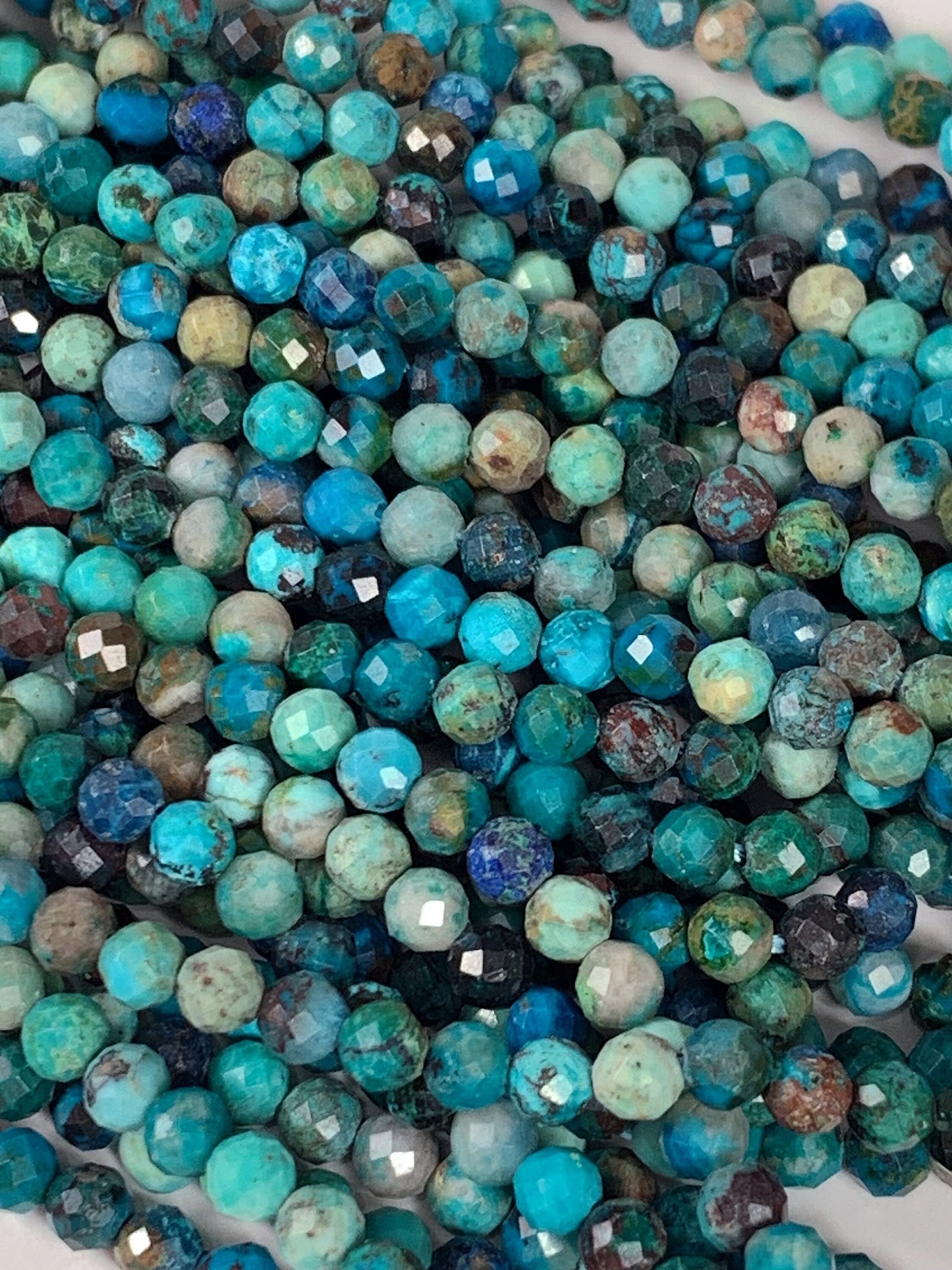 Natural Green Blue Brown Chrysocolla Azurite Faceted Round  beads 15.5" Strand gemstone