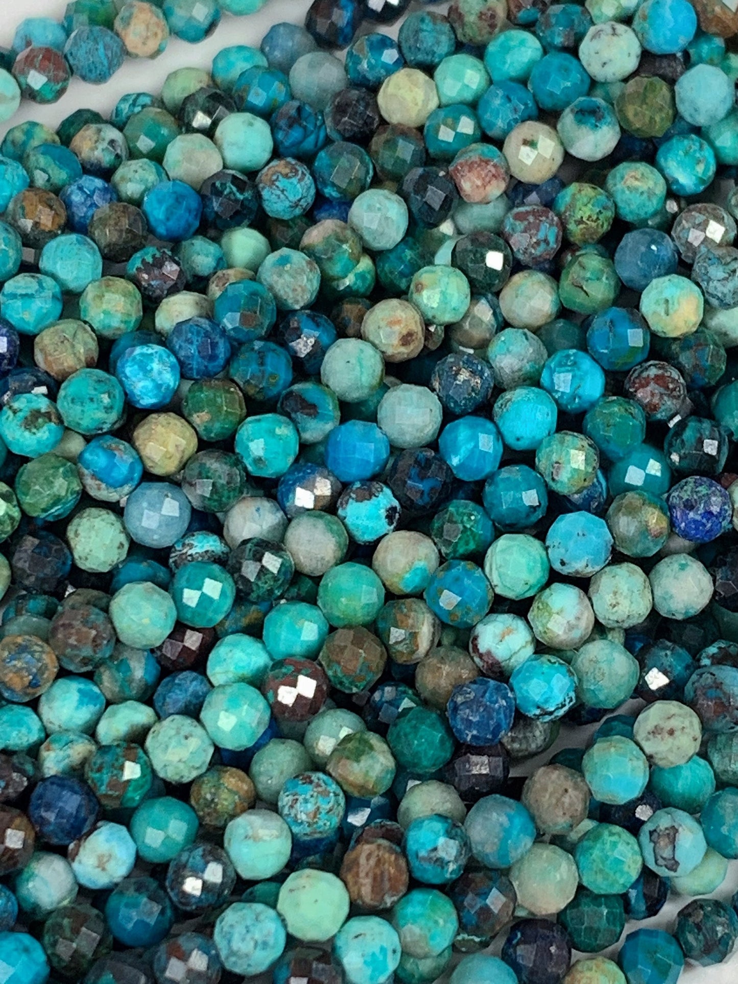 Natural Green Blue Brown Chrysocolla Azurite Faceted Round  beads 15.5" Strand gemstone