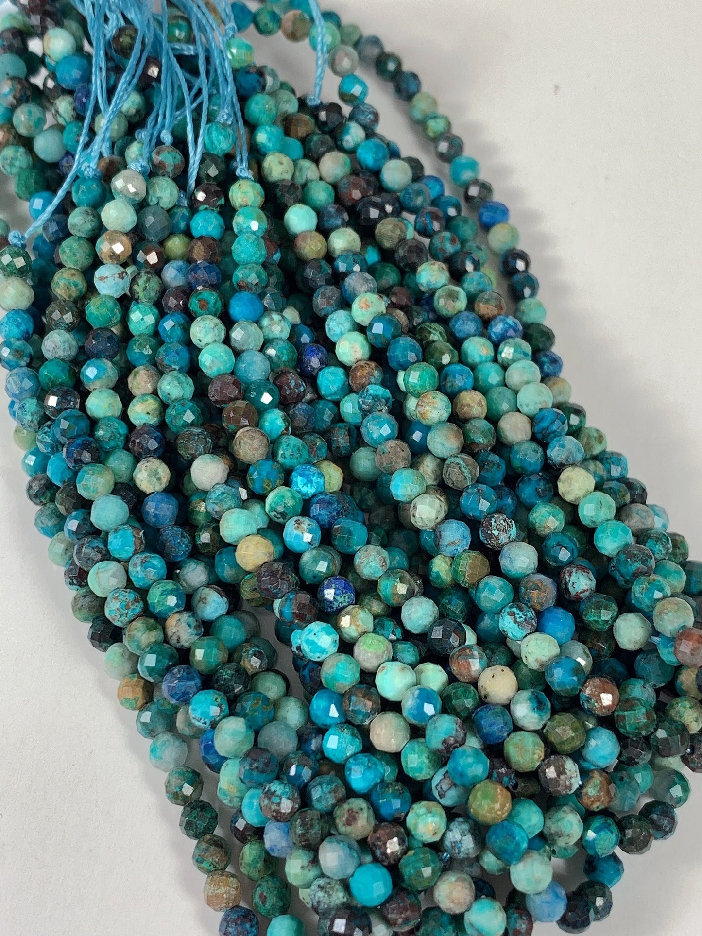Natural Green Blue Brown Chrysocolla Azurite Faceted Round  beads 15.5" Strand gemstone