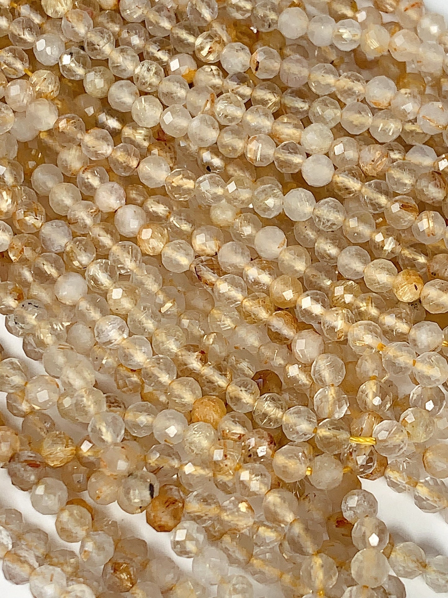 Natural Gold Golden Rutilated Quartz Faceted Round Beads 15.5" Strand 2mm 3mm 4mm