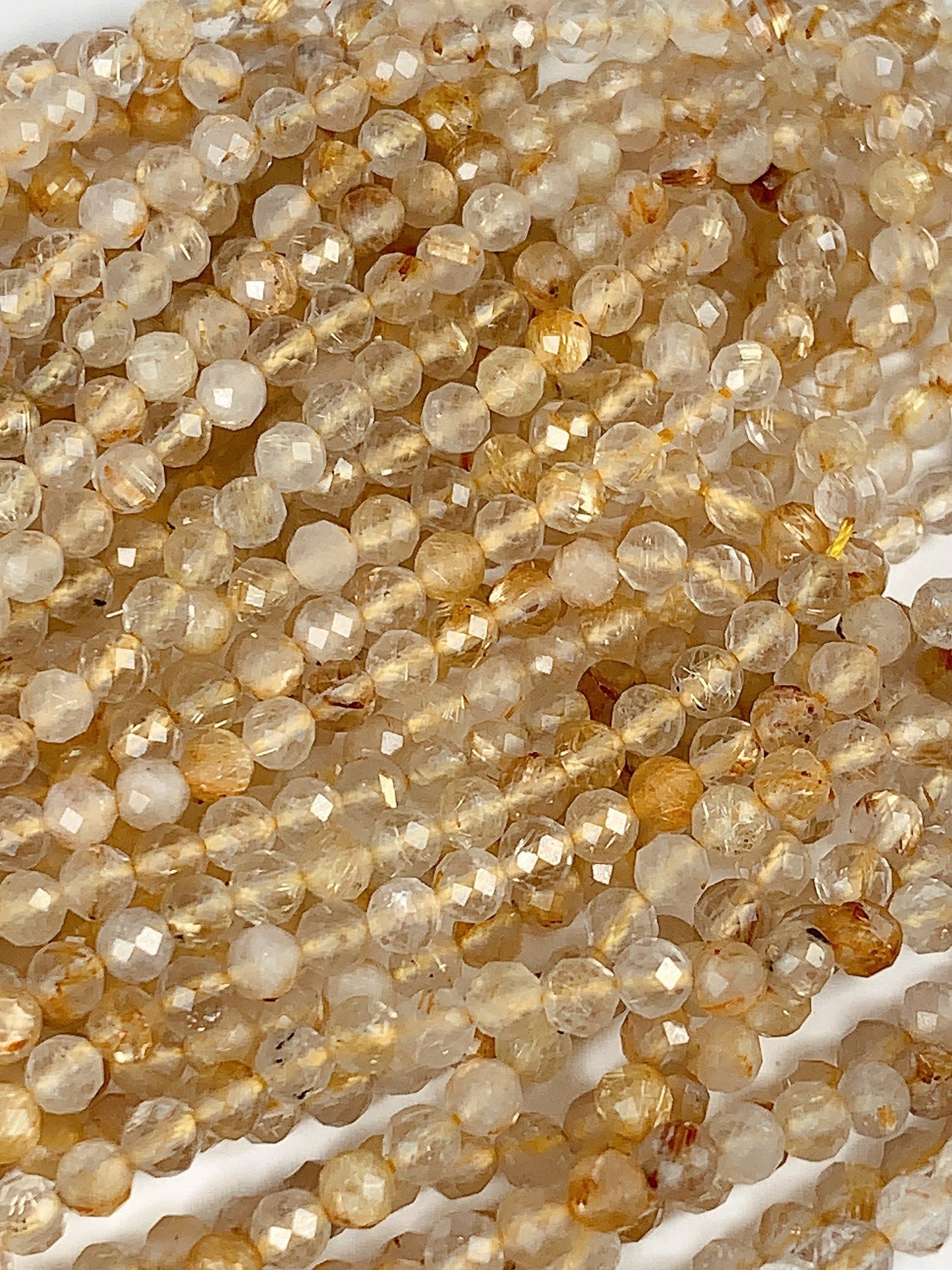 Natural Gold Golden Rutilated Quartz Faceted Round Beads 15.5" Strand 2mm 3mm 4mm