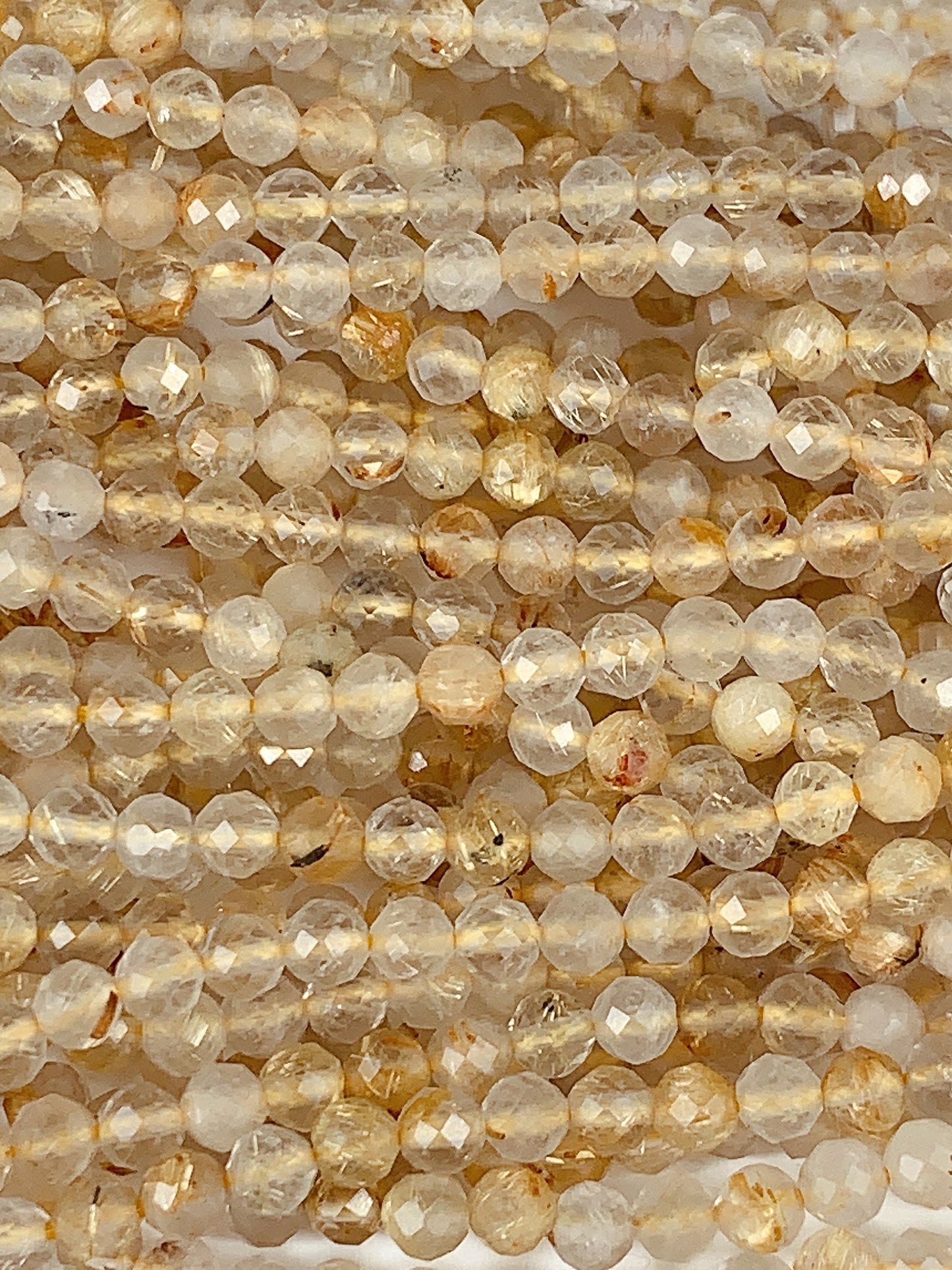 Natural Gold Golden Rutilated Quartz Faceted Round Beads 15.5" Strand 2mm 3mm 4mm