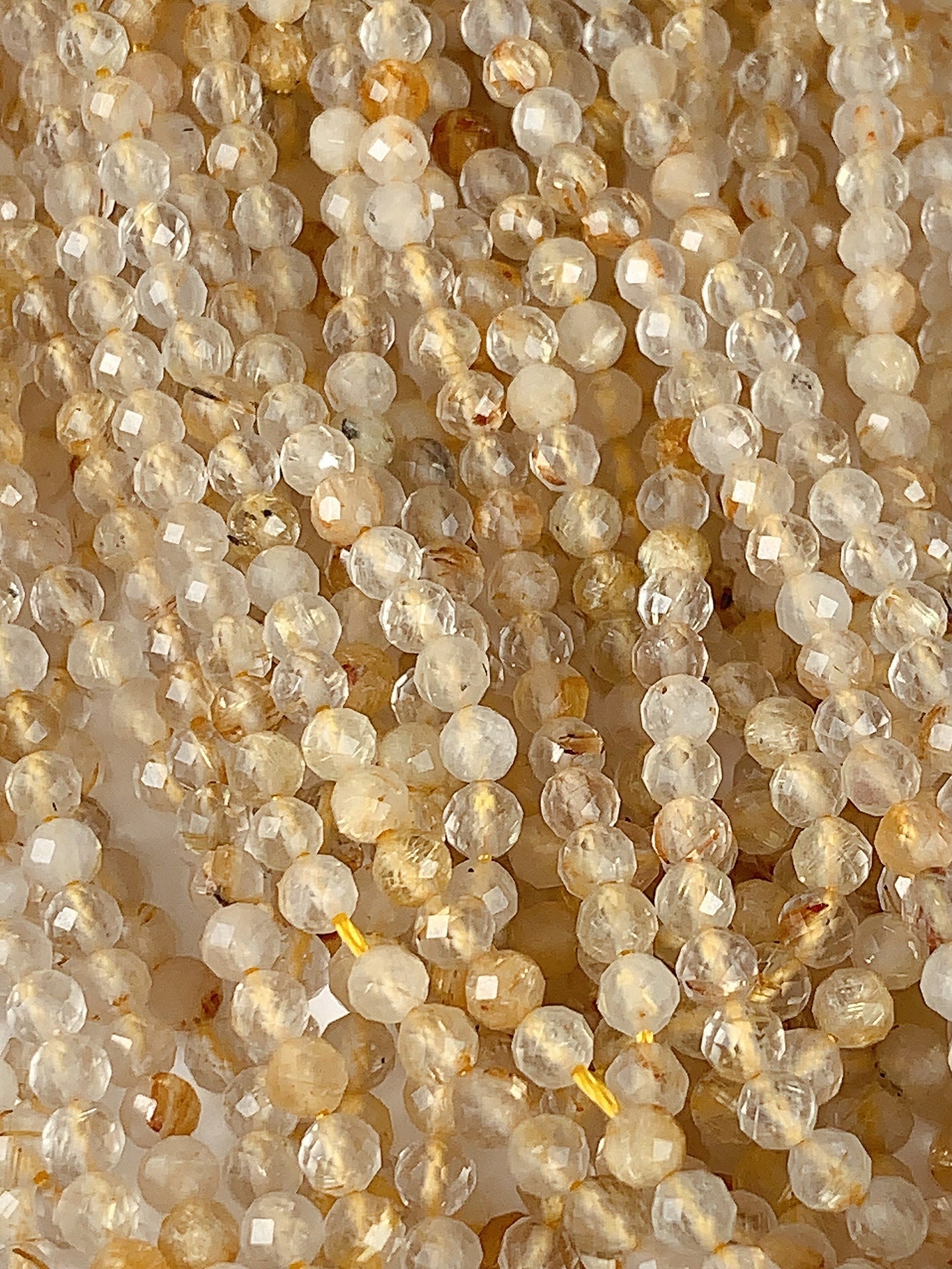 Natural Gold Golden Rutilated Quartz Faceted Round Beads 15.5" Strand 2mm 3mm 4mm