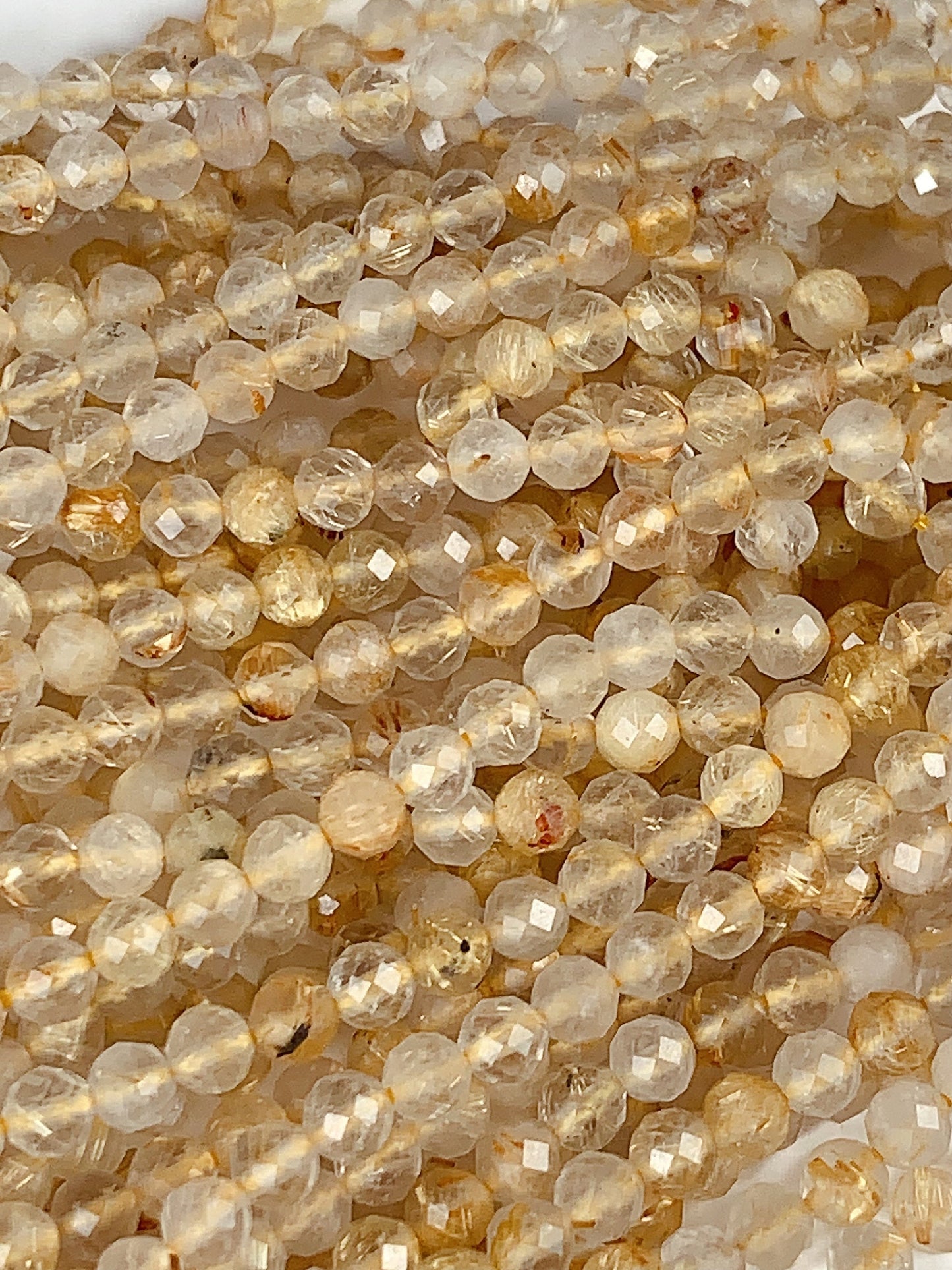 Natural Gold Golden Rutilated Quartz Faceted Round Beads 15.5" Strand 2mm 3mm 4mm