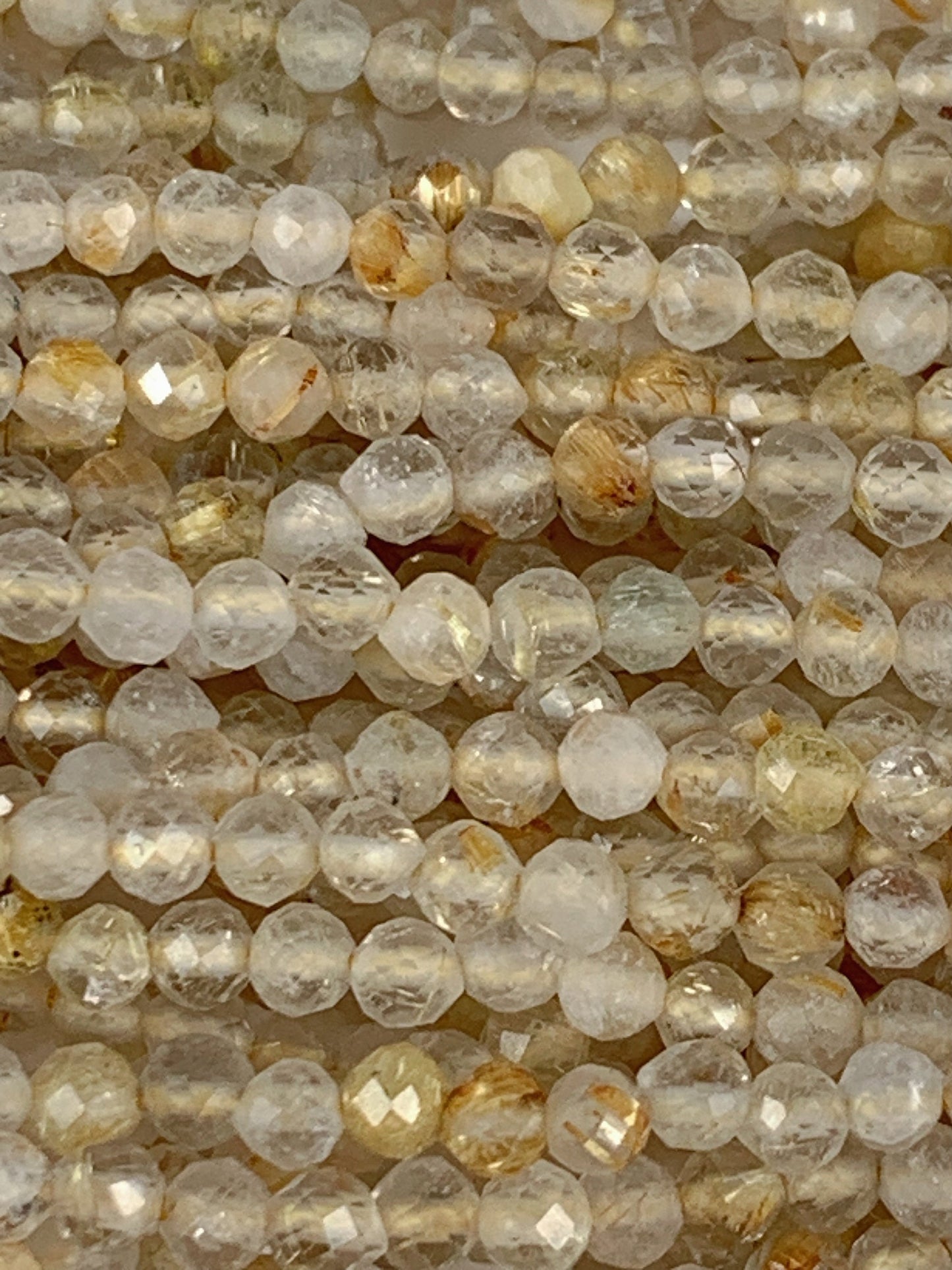 Genuine Natural Gold Rutilated Quartz Faceted Round Beads 15.5" Strand 2mm 3mm 4mm