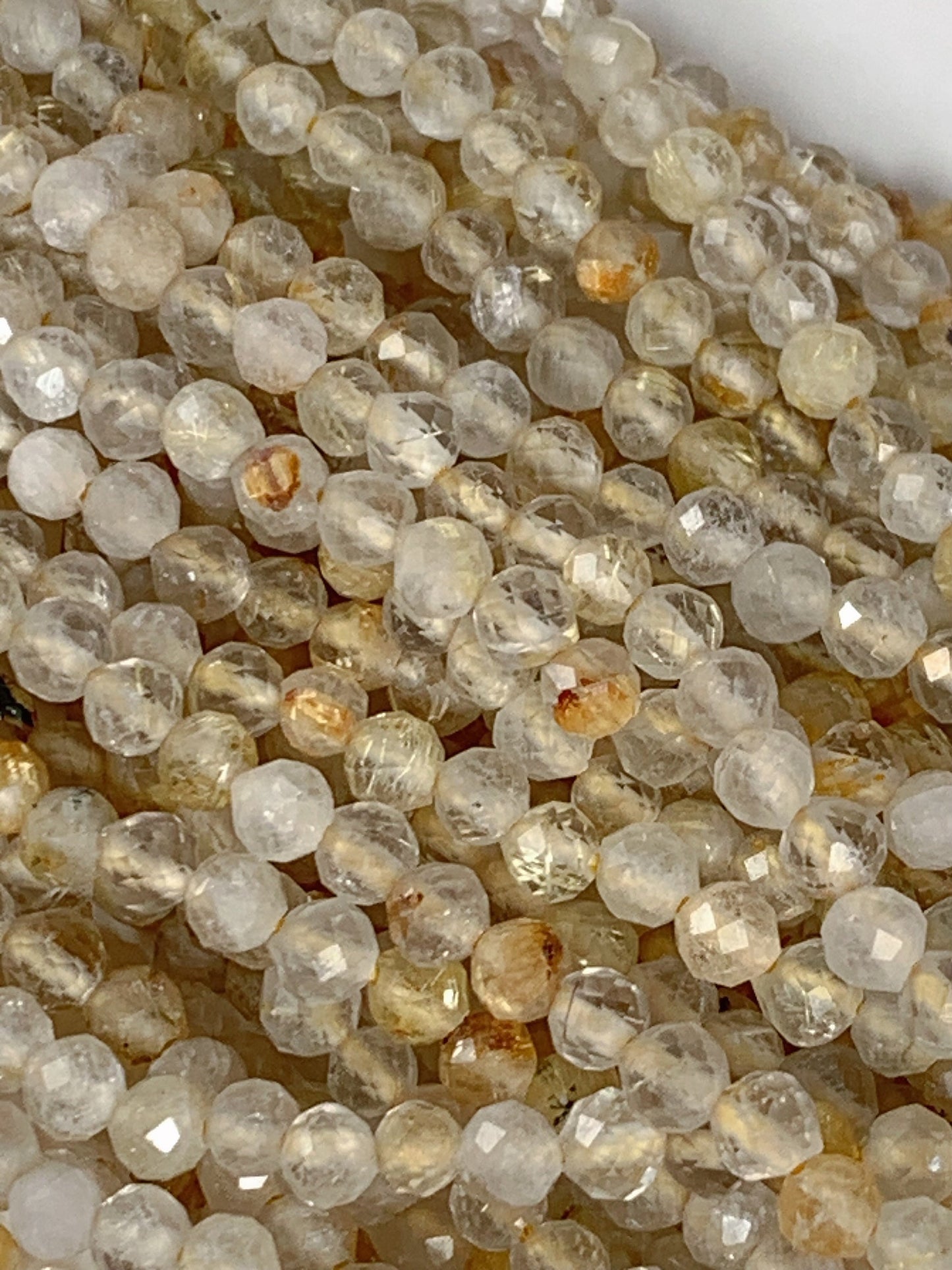 Genuine Natural Gold Rutilated Quartz Faceted Round Beads 15.5" Strand 2mm 3mm 4mm