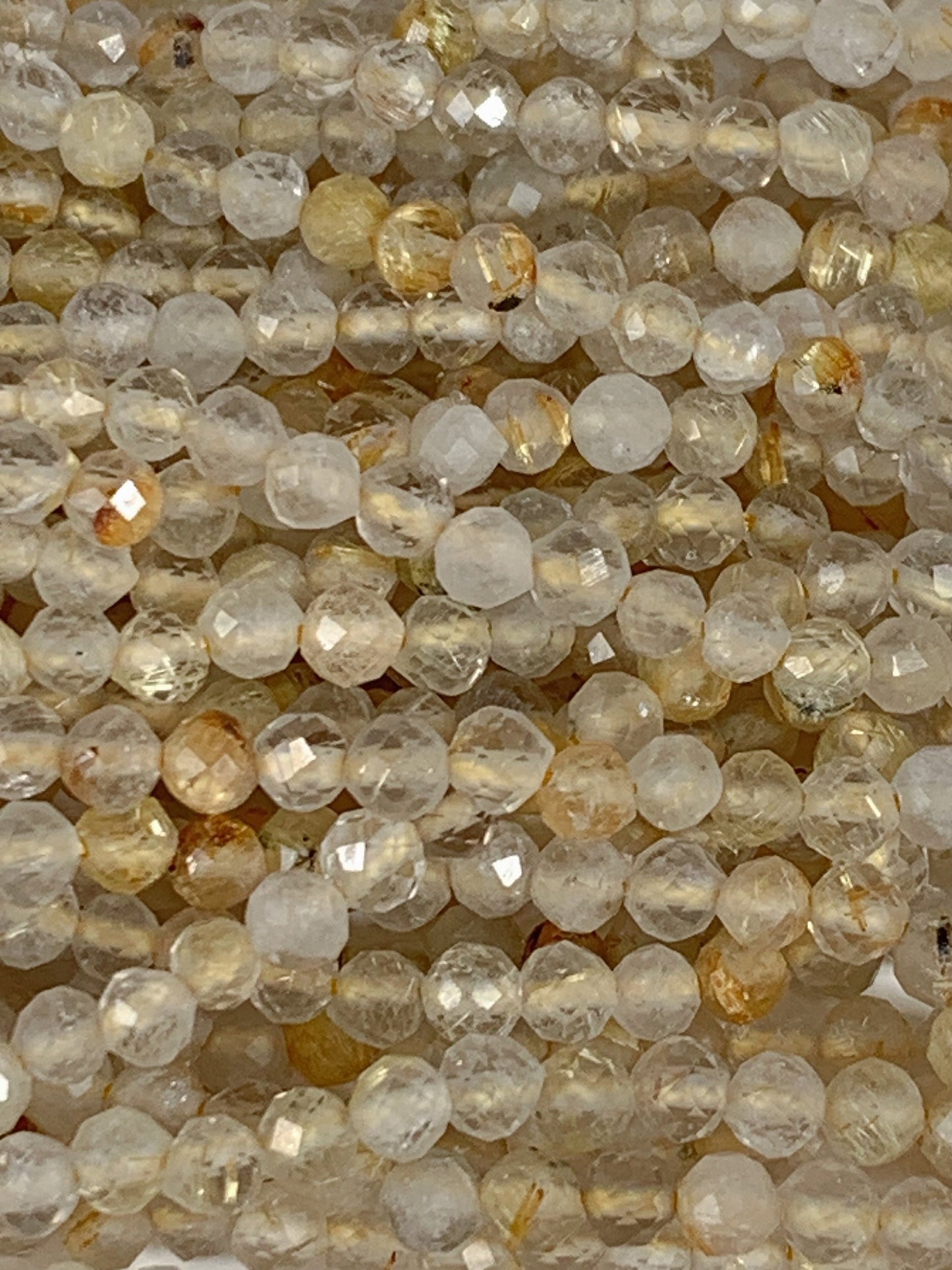 Genuine Natural Gold Rutilated Quartz Faceted Round Beads 15.5" Strand 2mm 3mm 4mm