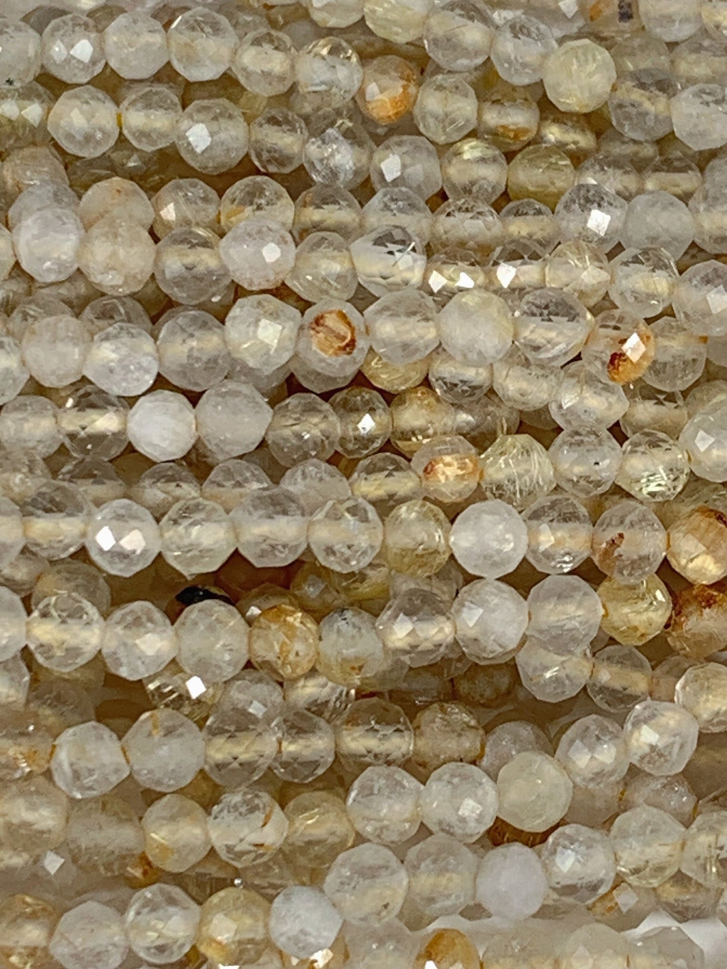 Genuine Natural Gold Rutilated Quartz Faceted Round Beads 15.5" Strand 2mm 3mm 4mm
