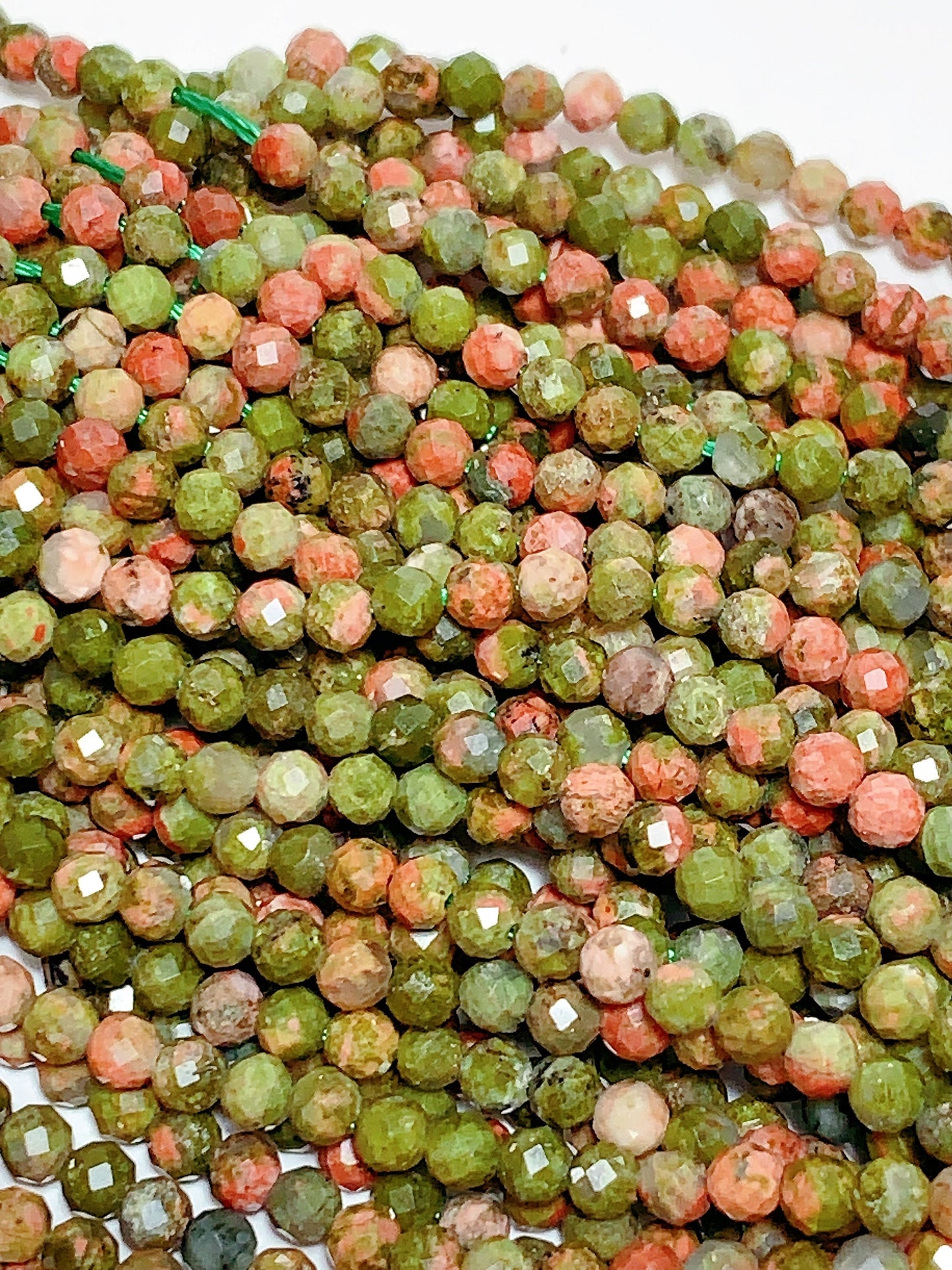Faceted Unakite Beads: Natural Green Red Gemstone Strand (2mm 3mm 4mm)