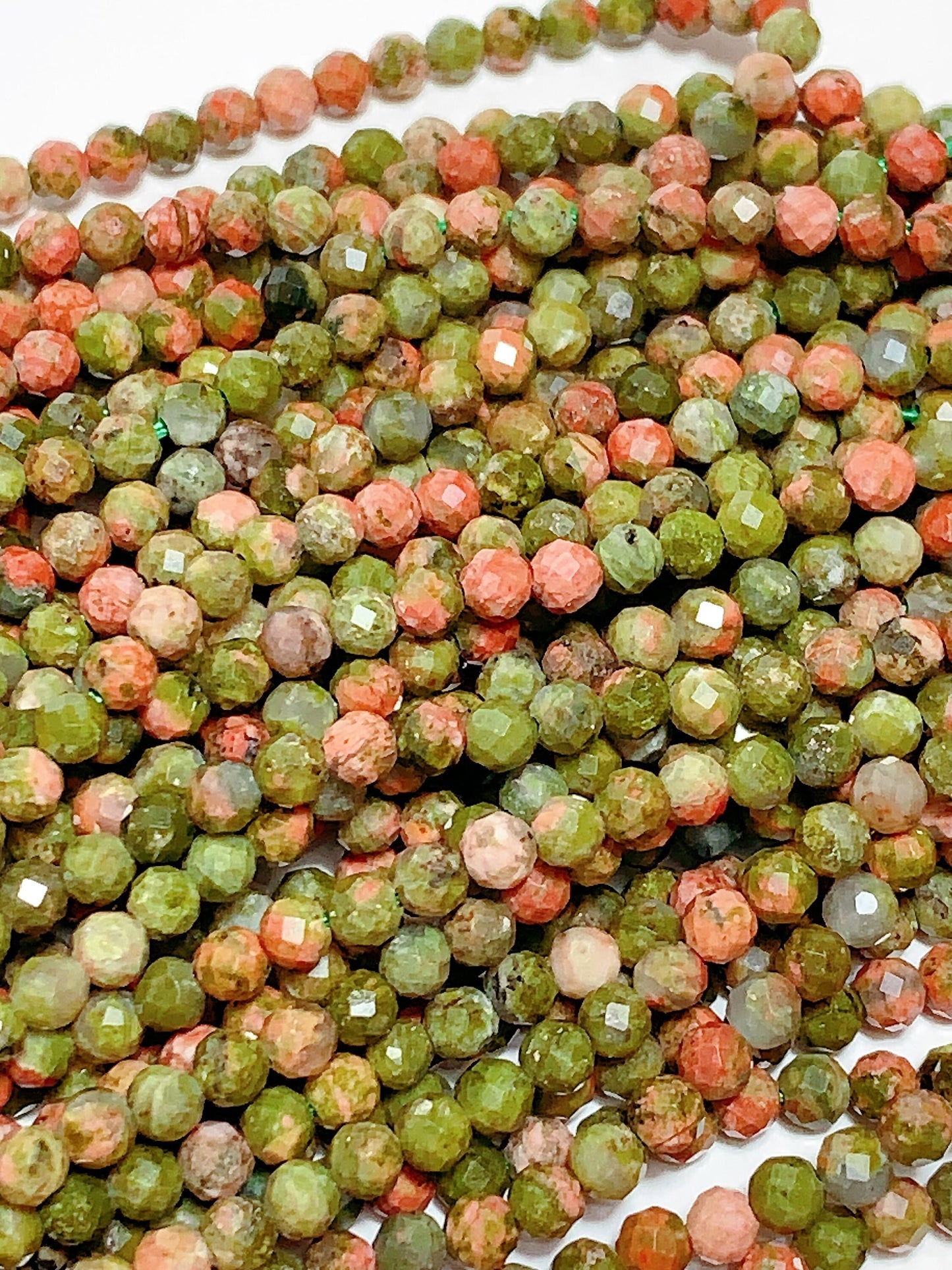 Faceted Unakite Beads: Natural Green Red Gemstone Strand (2mm 3mm 4mm)