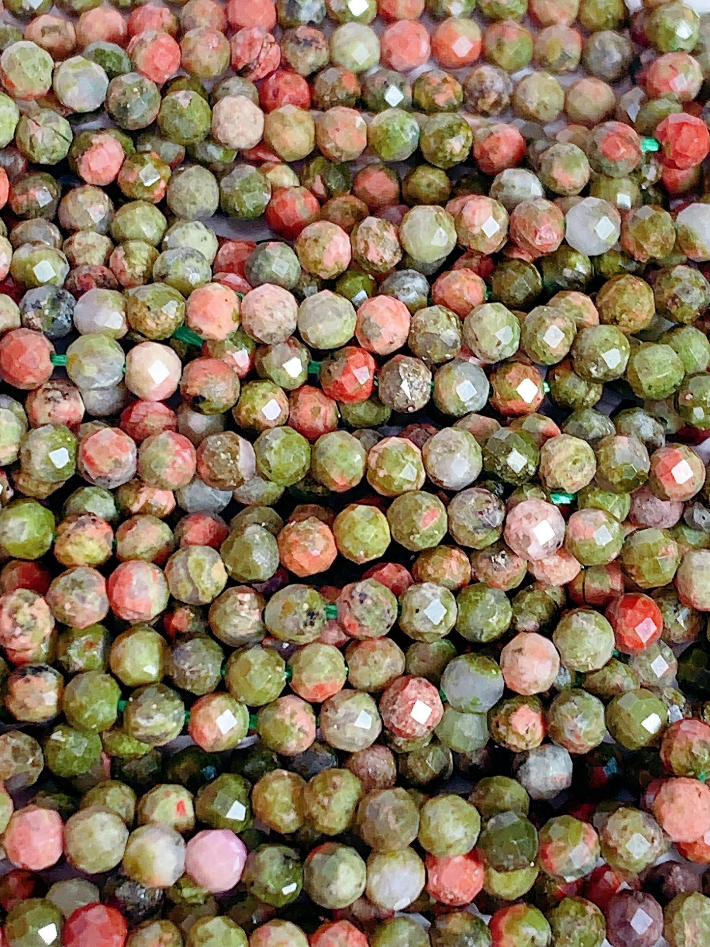Faceted Unakite Beads: Natural Green Red Gemstone Strand (2mm 3mm 4mm)