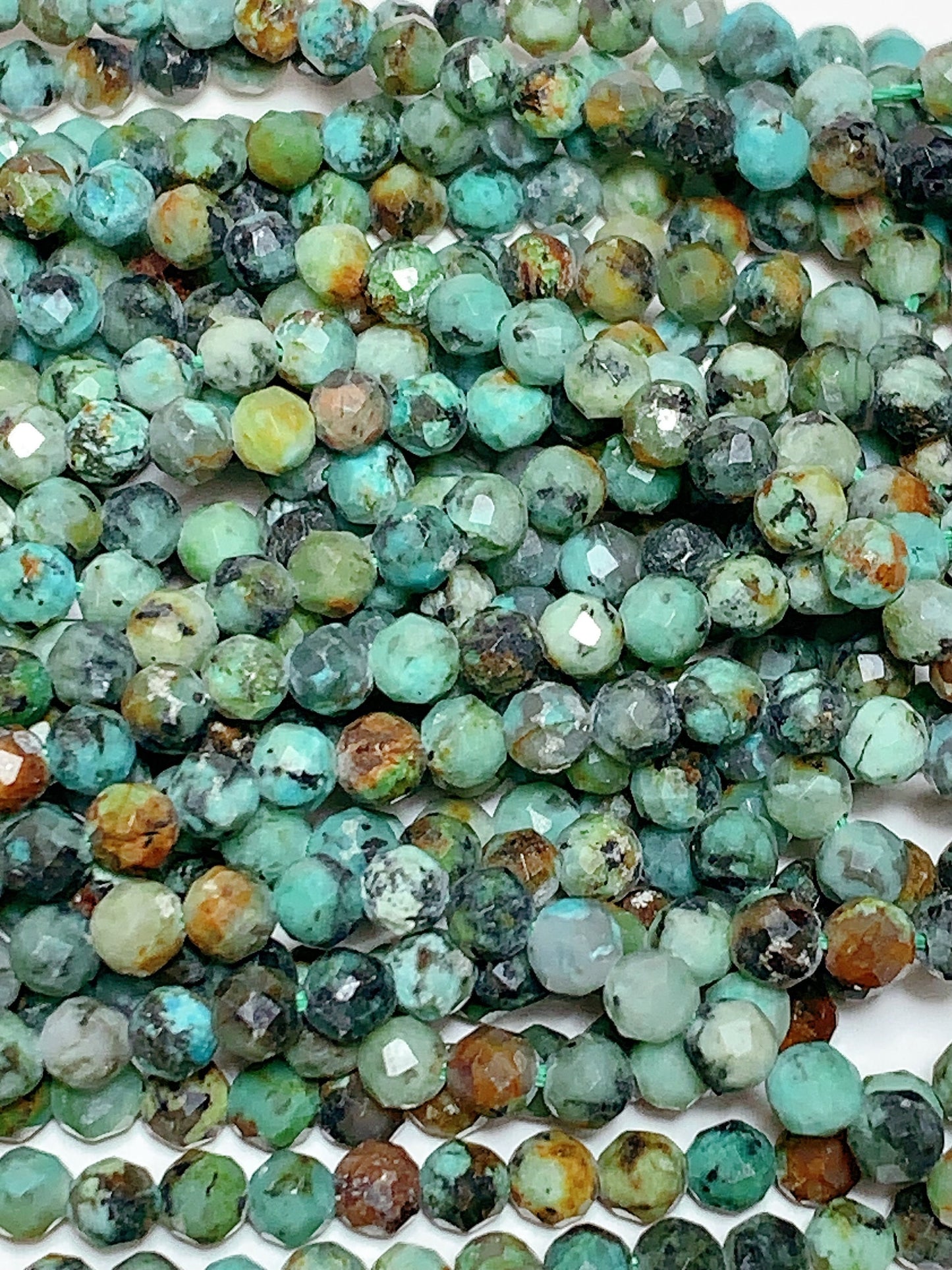 AAA African Natural Turquoise Faceted Round Beads Gemstone Strand 15.5"