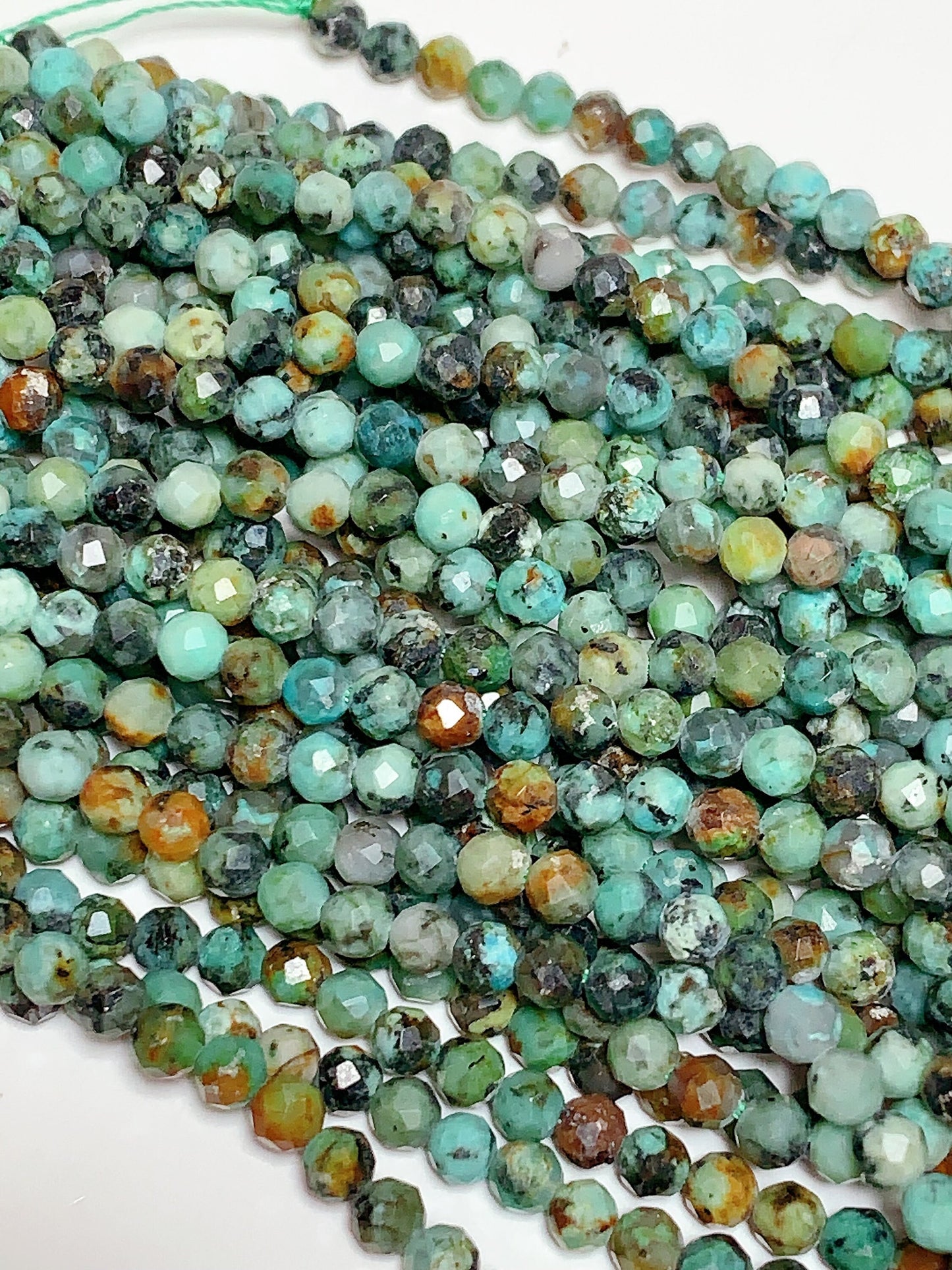 AAA African Natural Turquoise Faceted Round Beads Gemstone Strand 15.5"