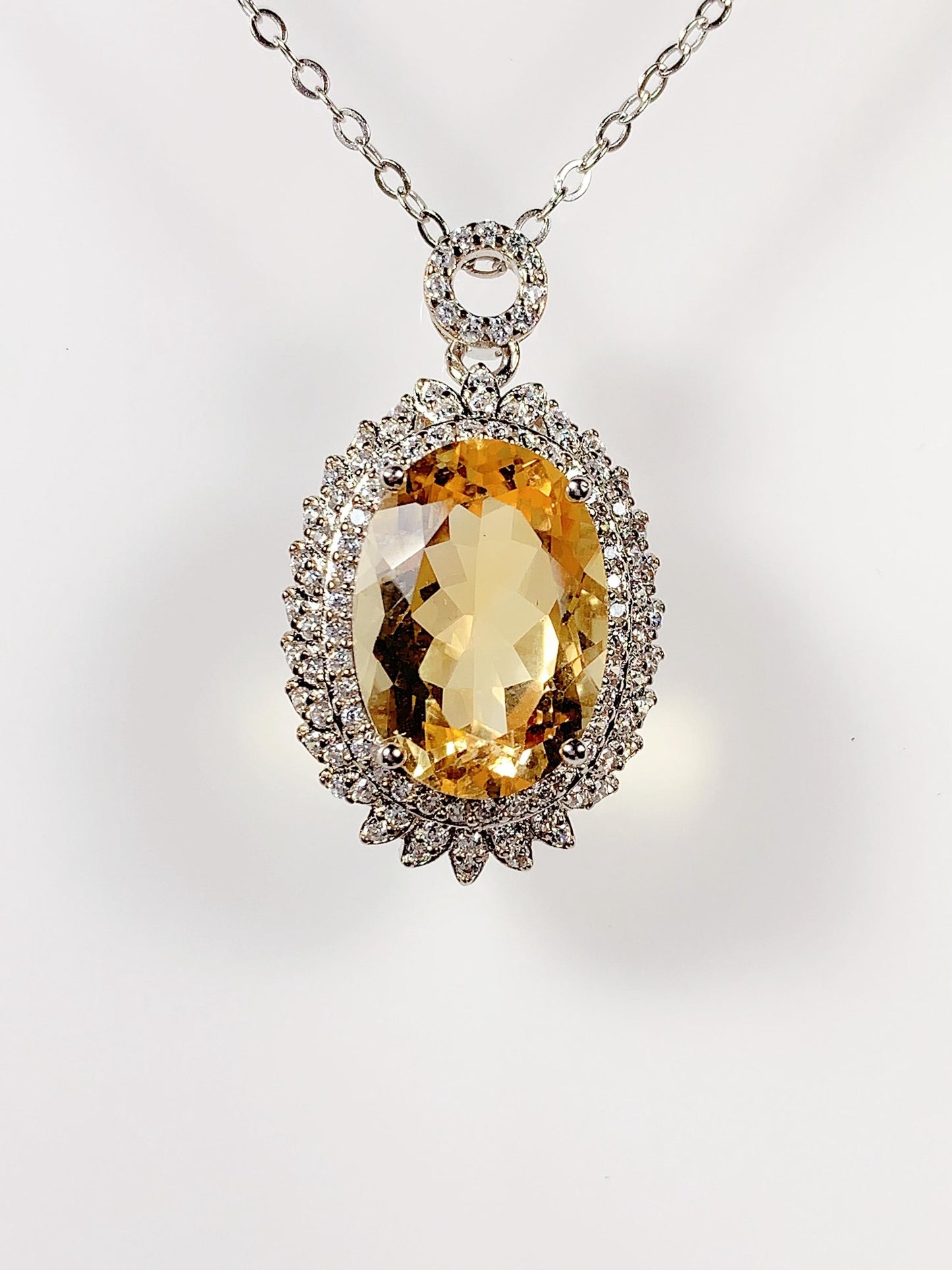 14x10mm AAA Natural Oval Citrine Sterling Silver Pendant Necklace 18K Gold Plated