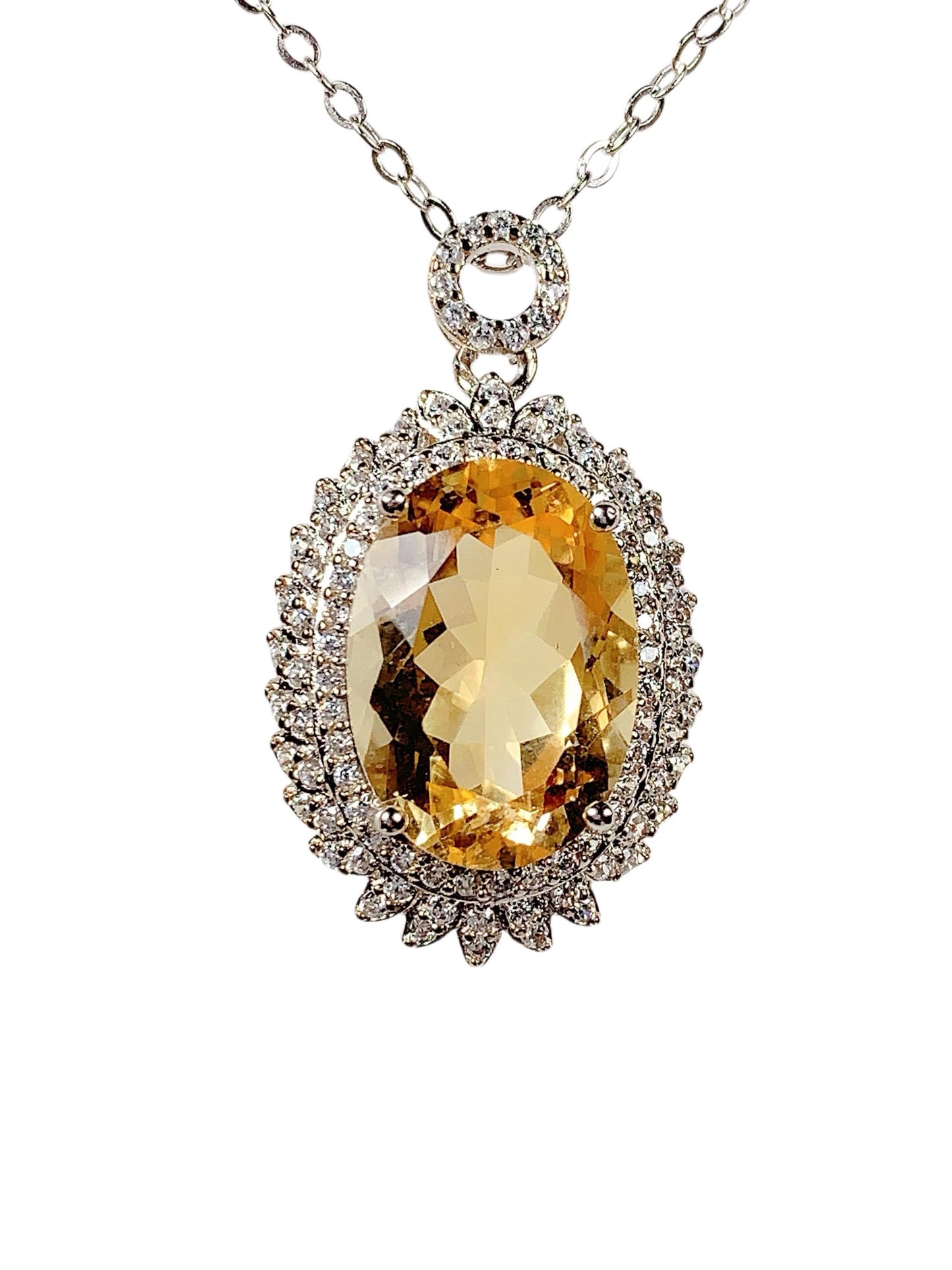 14x10mm AAA Natural Oval Citrine Sterling Silver Pendant Necklace 18K Gold Plated