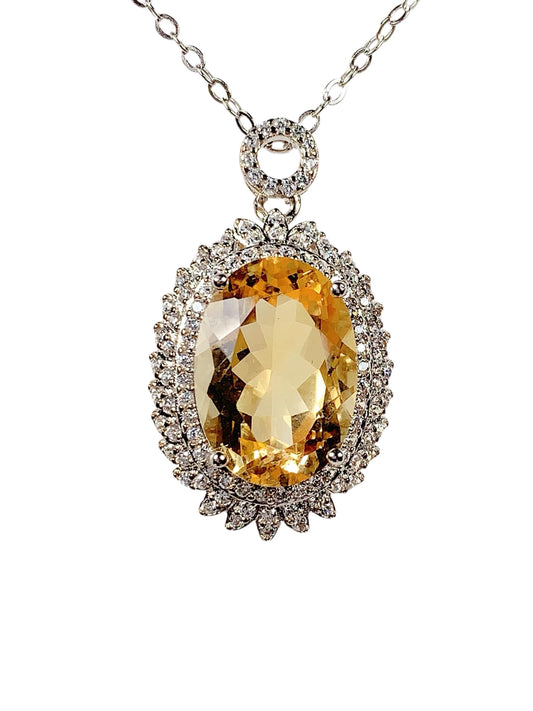 14x10mm AAA Natural Oval Citrine Sterling Silver Pendant Necklace 18K Gold Plated