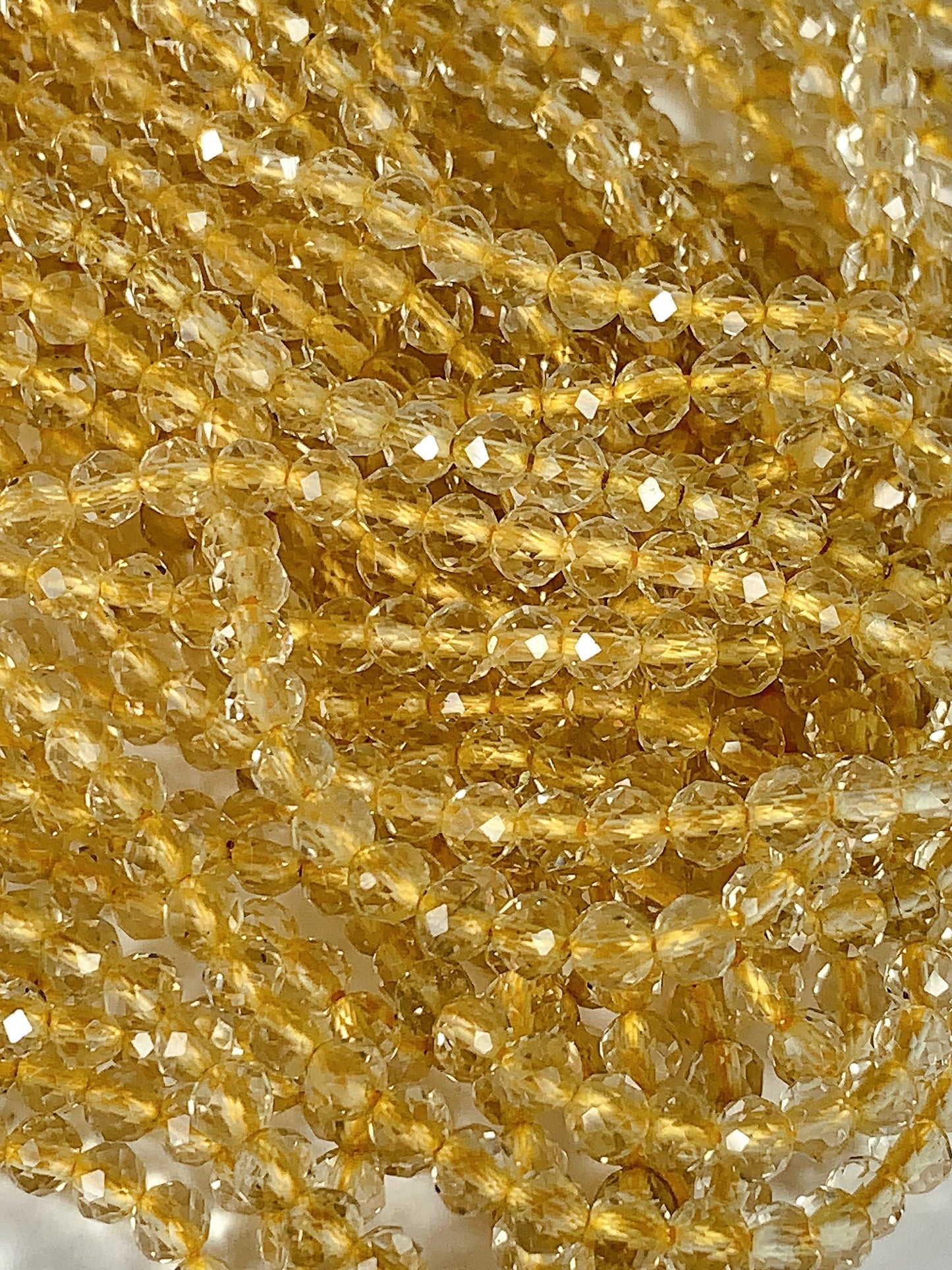 AAA Natural Citrine Faceted Round Beads: Yellow Gemstone Strand (2mm 3mm 4mm)