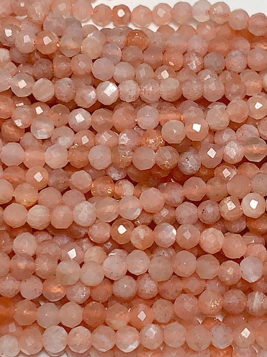 Genuine Natural Light Orange Golden Sunstone Faceted Round Beads 15.5" Strand 2mm 3mm 4mm