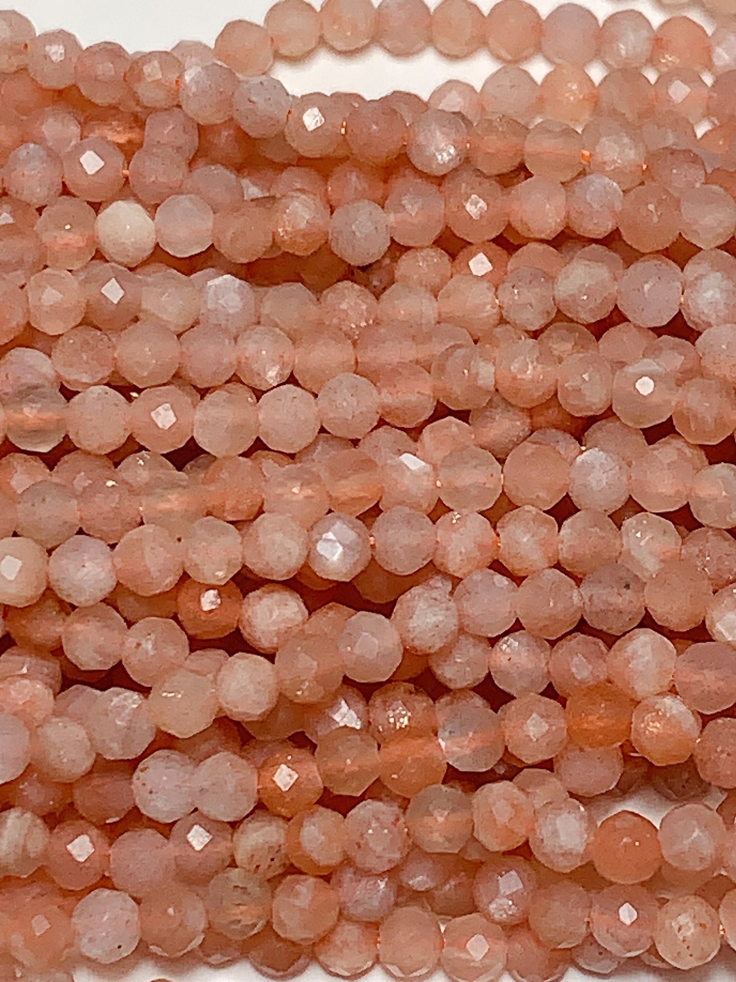 Genuine Natural Light Orange Golden Sunstone Faceted Round Beads 15.5" Strand 2mm 3mm 4mm