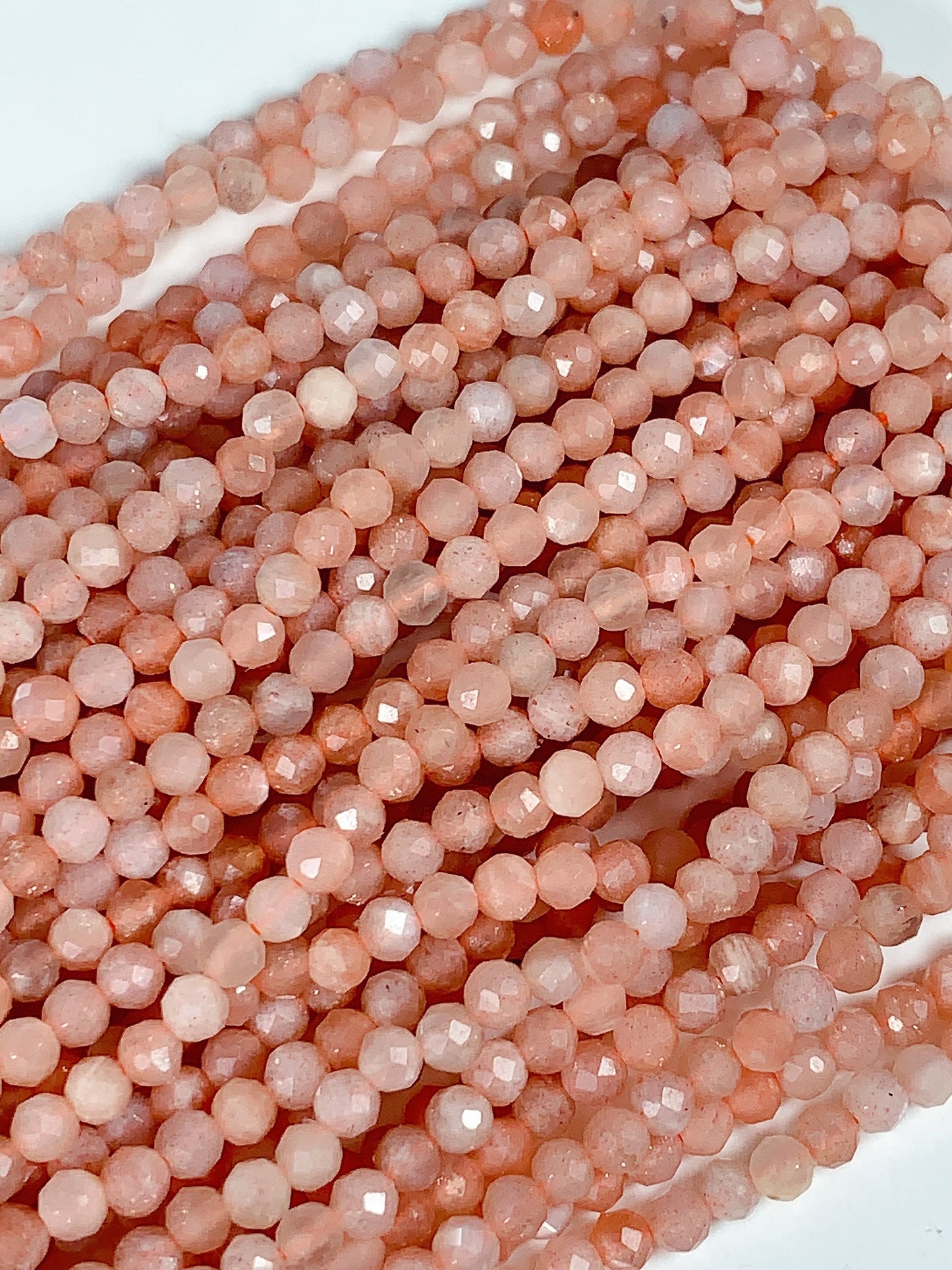 Genuine Natural Light Orange Golden Sunstone Faceted Round Beads 15.5" Strand 2mm 3mm 4mm