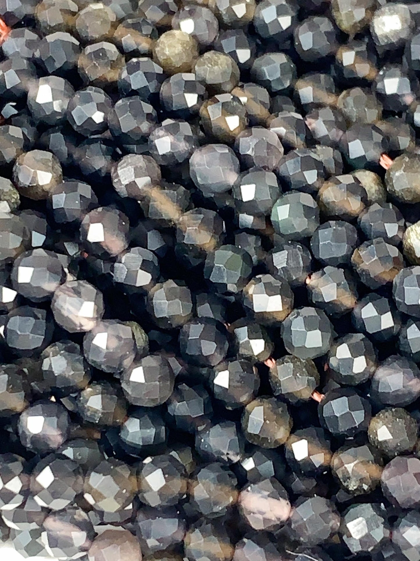 Grade AAA Genuine Natural Rainbow Obsidian  Faceted Round Beads 15.5" Strand 2mm 3mm 4mm