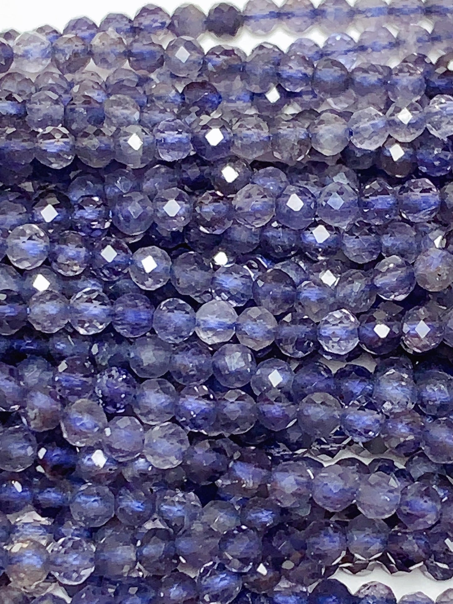 AAA Natural Blue Iolite Cordierite Faceted Round Beads (15.5" Strand)