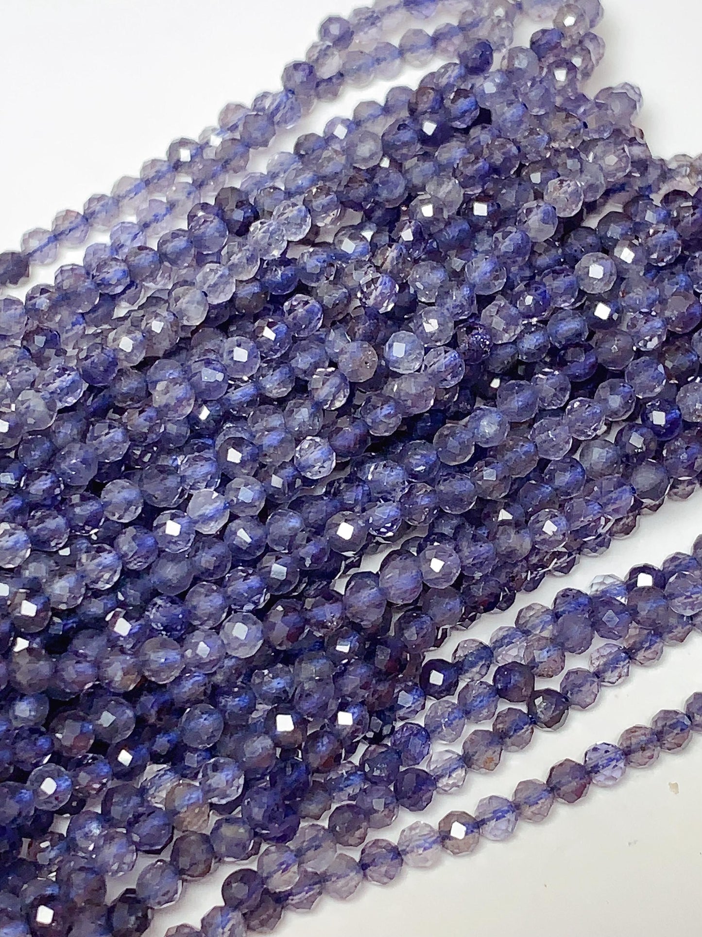 AAA Natural Blue Iolite Cordierite Faceted Round Beads (15.5" Strand)