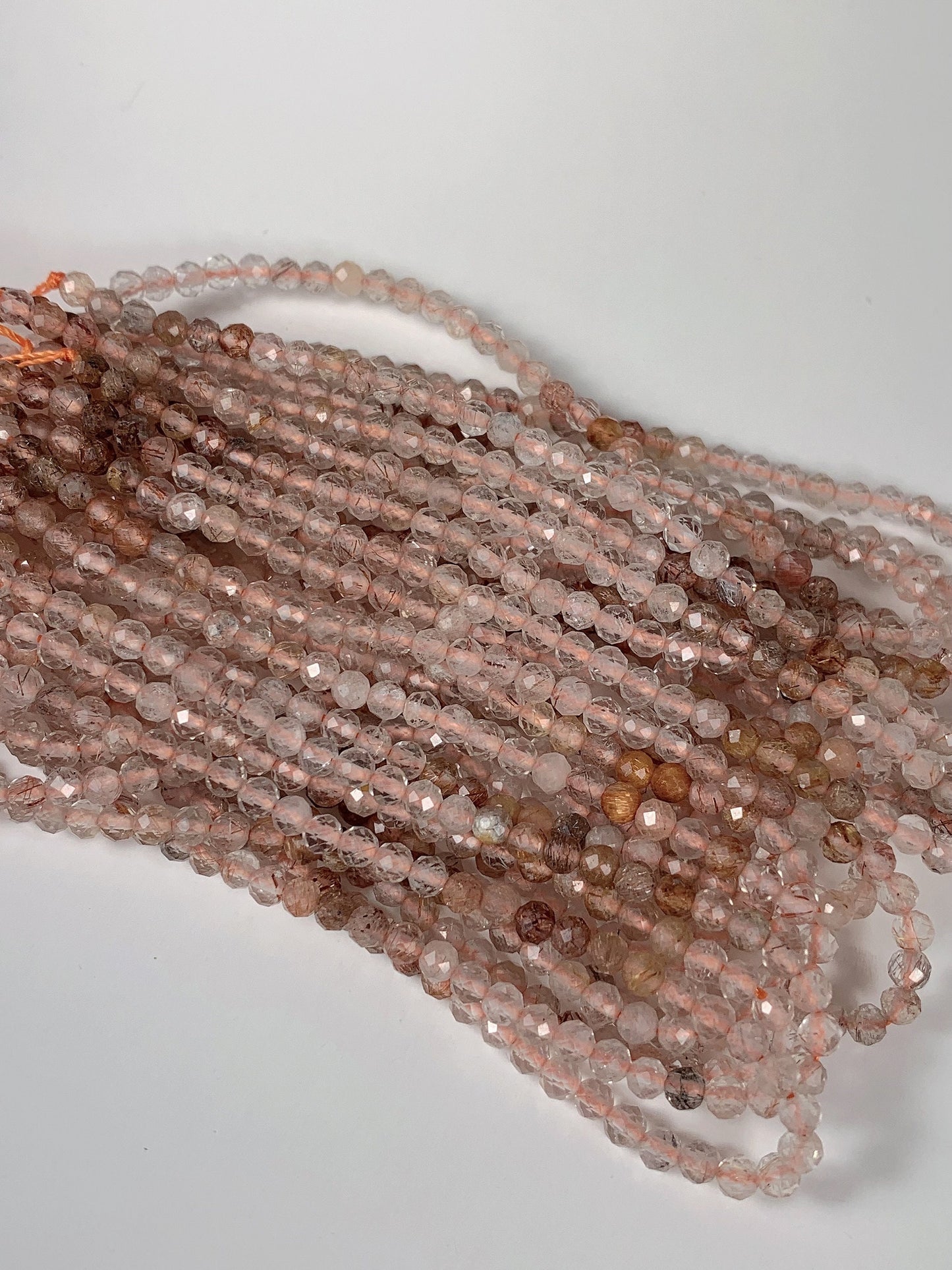 AAA Natural Gold Brown Clear Titanium Copper Rutilated Quartz Faceted Round Beads Gradient Shaded 15.5 Strand Micro Sparkle diamond