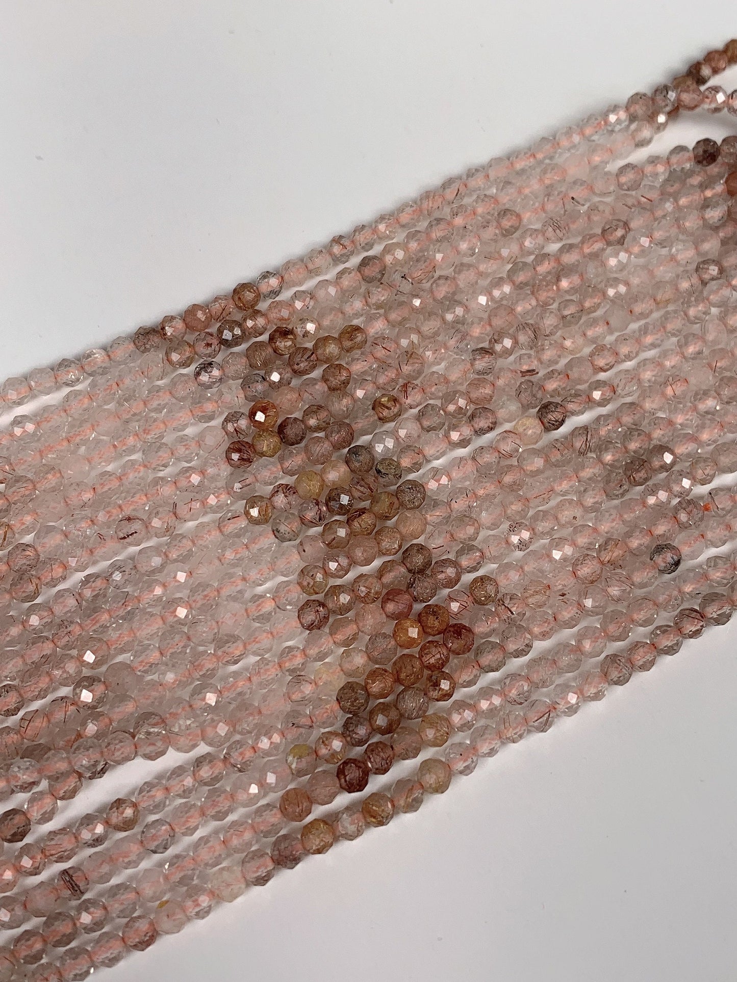 AAA Natural Gold Brown Clear Titanium Copper Rutilated Quartz Faceted Round Beads Gradient Shaded 15.5 Strand Micro Sparkle diamond
