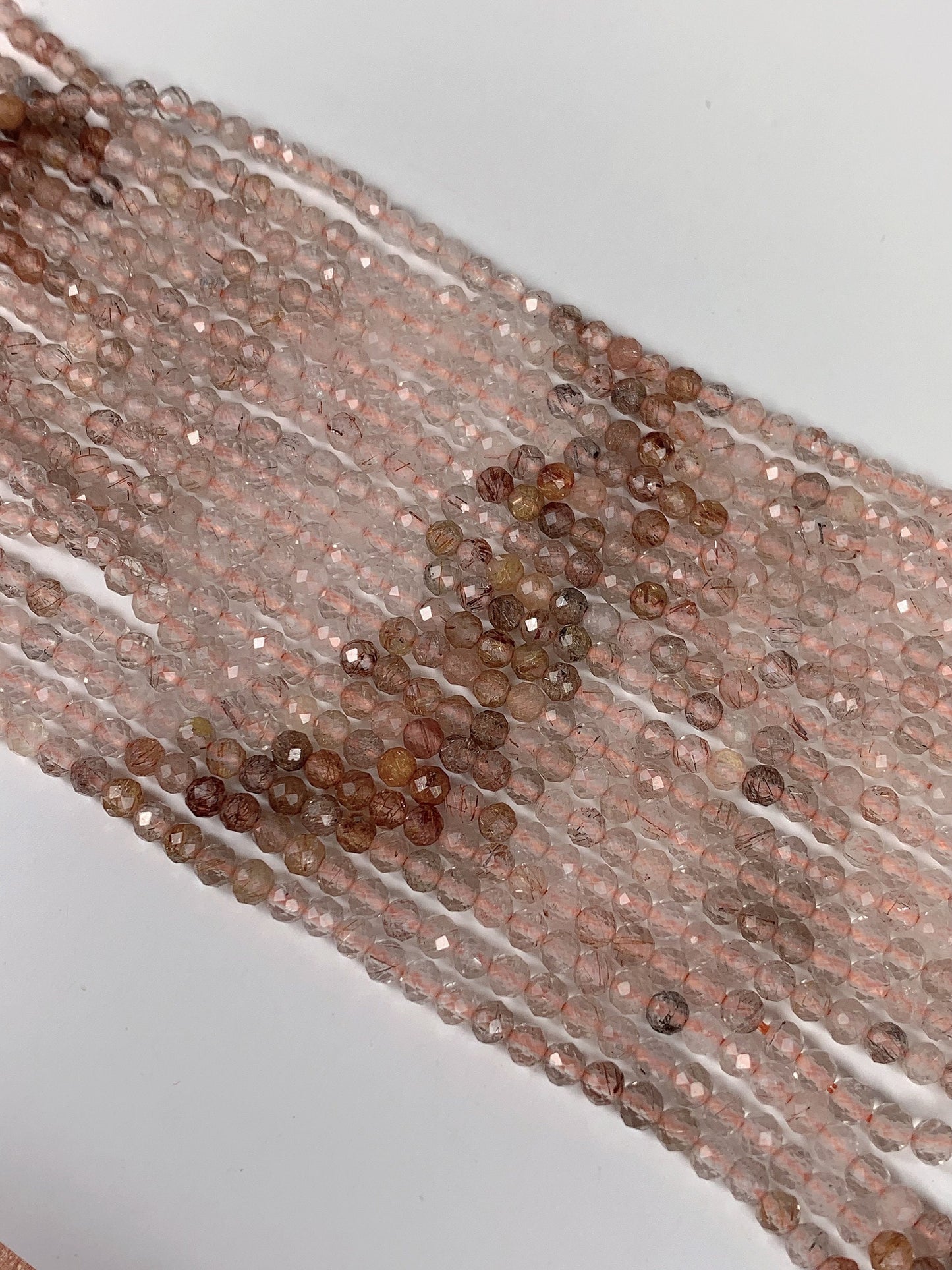 AAA Natural Gold Brown Clear Titanium Copper Rutilated Quartz Faceted Round Beads Gradient Shaded 15.5 Strand Micro Sparkle diamond