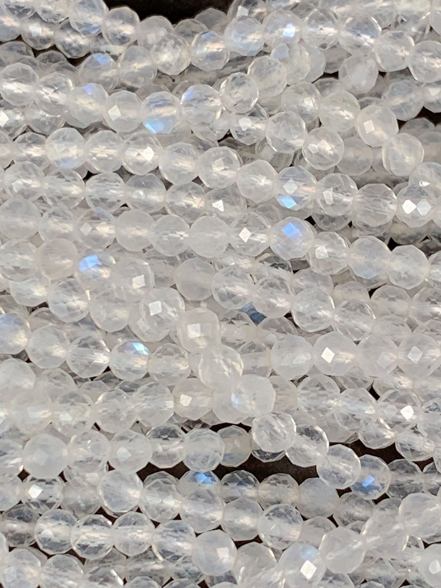 AAA Grade Translucent Blue Rainbow Moonstone Faceted Round Beads - 2mm 3mm 4mm, 15.5" Strand