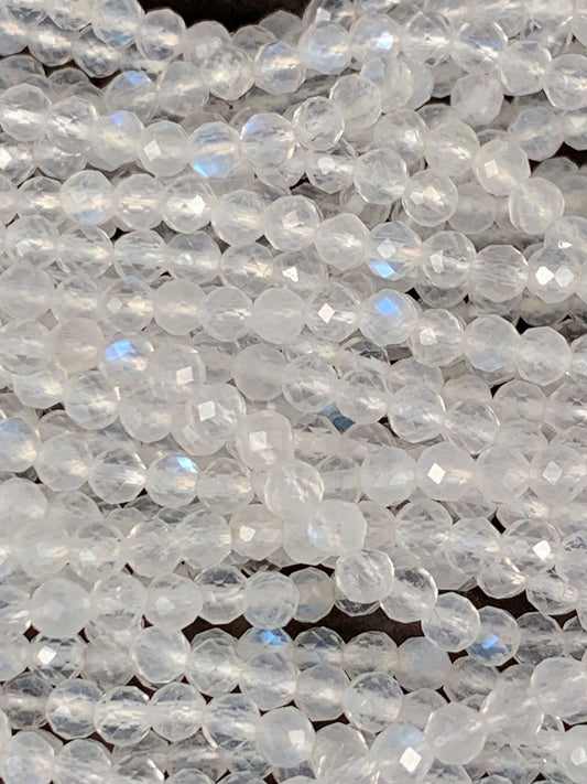 AAA Grade Translucent Blue Rainbow Moonstone Faceted Round Beads - 2mm 3mm 4mm, 15.5" Strand