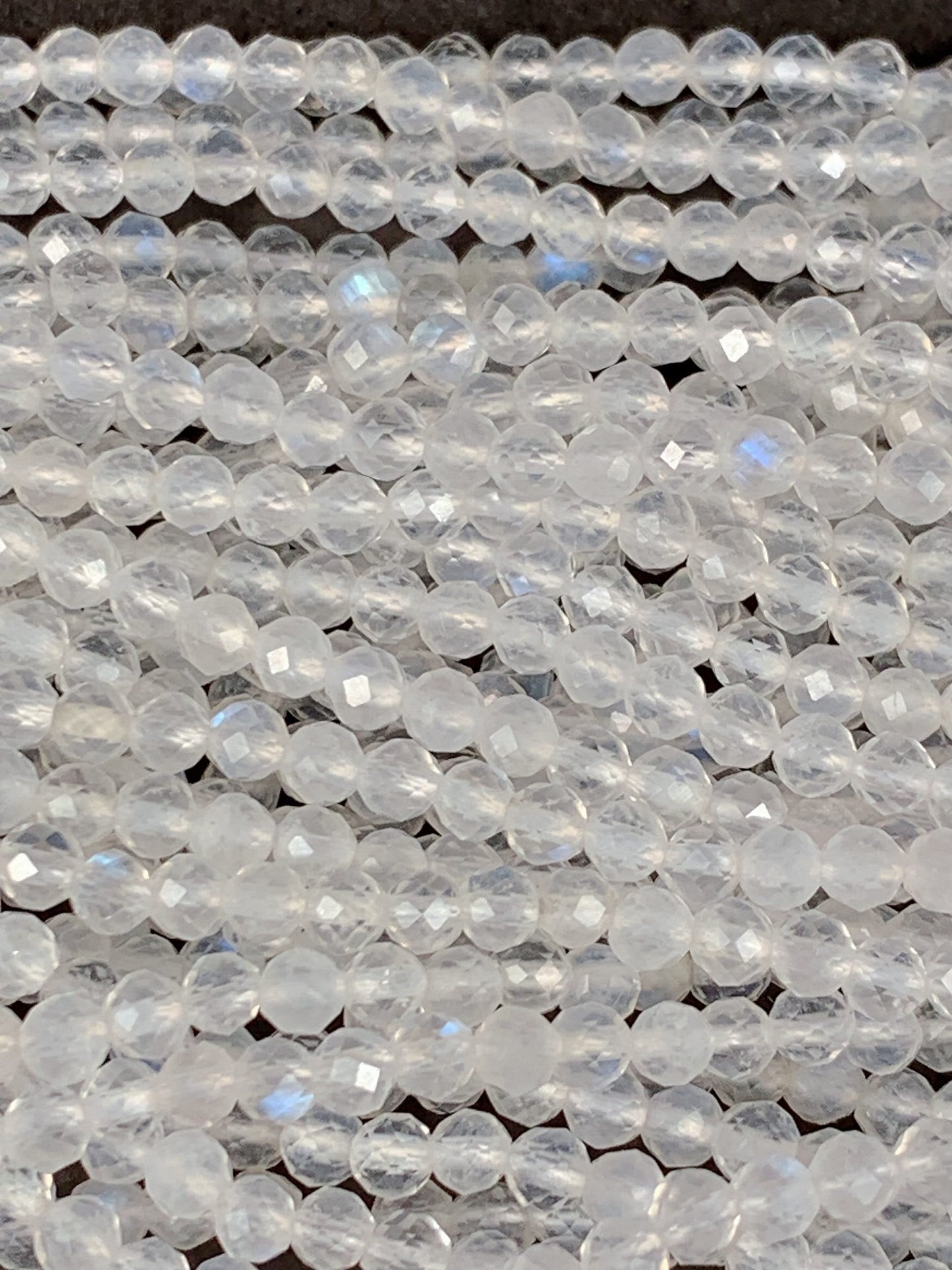 AAA Grade Translucent Blue Rainbow Moonstone Faceted Round Beads - 2mm 3mm 4mm, 15.5" Strand