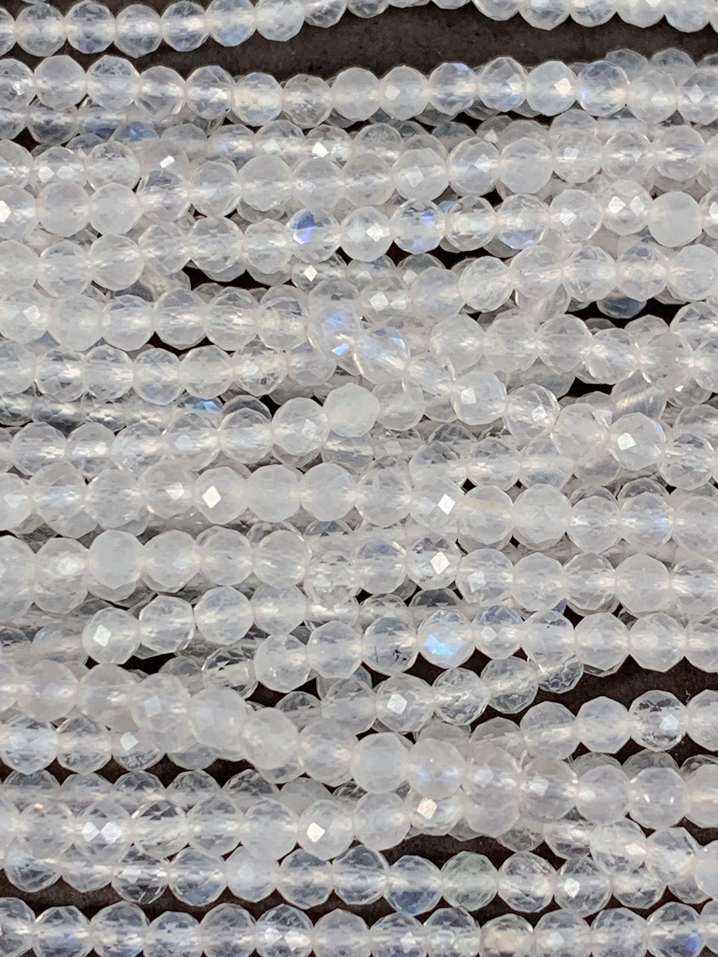 AAA Grade Translucent Blue Rainbow Moonstone Faceted Round Beads - 2mm 3mm 4mm, 15.5" Strand