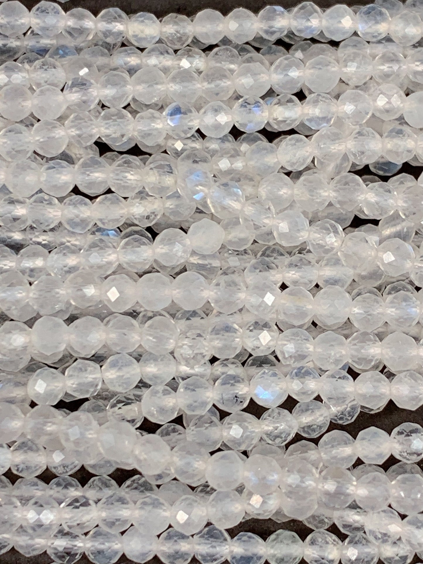 AAA Grade Translucent Blue Rainbow Moonstone Faceted Round Beads - 2mm 3mm 4mm, 15.5" Strand