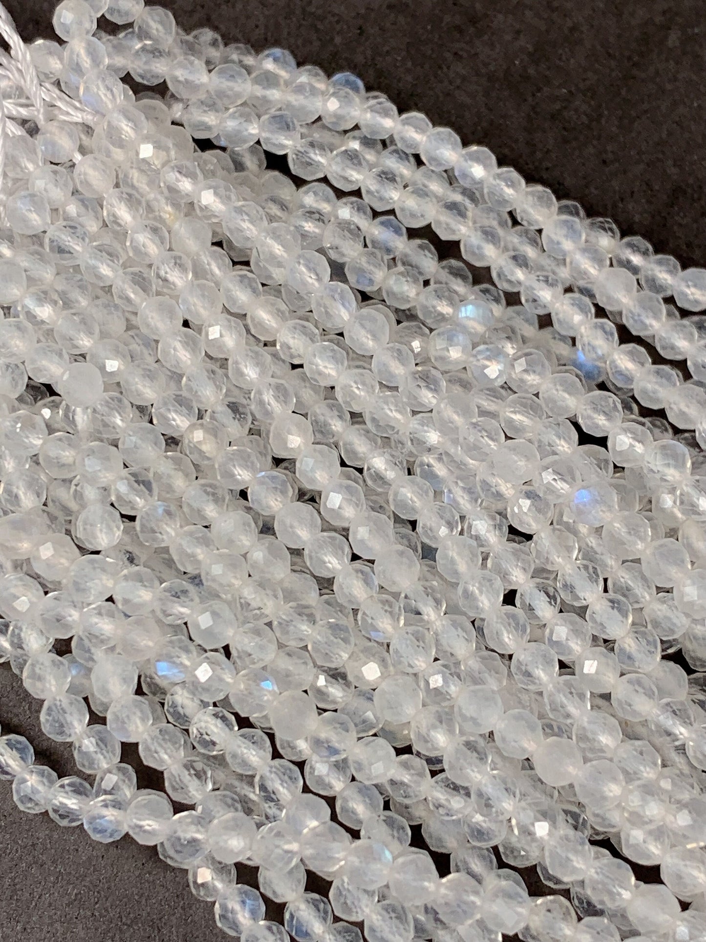 AAA Grade Translucent Blue Rainbow Moonstone Faceted Round Beads - 2mm 3mm 4mm, 15.5" Strand
