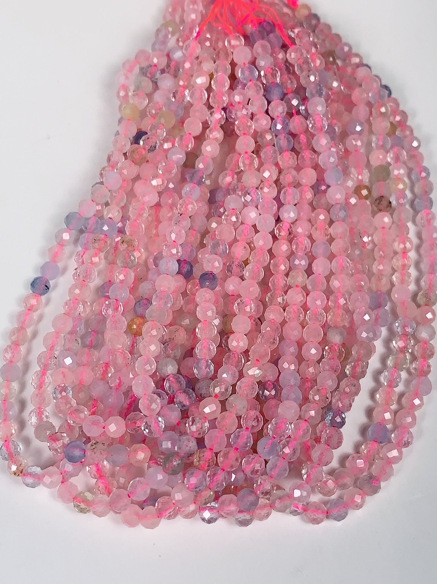 AAA Pink Blue Morganite Faceted Round Beads: 2mm 3mm 4mm, 15.5" Strand