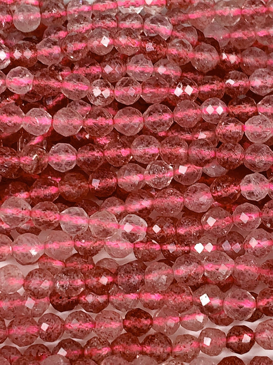 AAA Faceted Red Strawberry Quartz Beads: Natural Gemstone Strand (15.5")