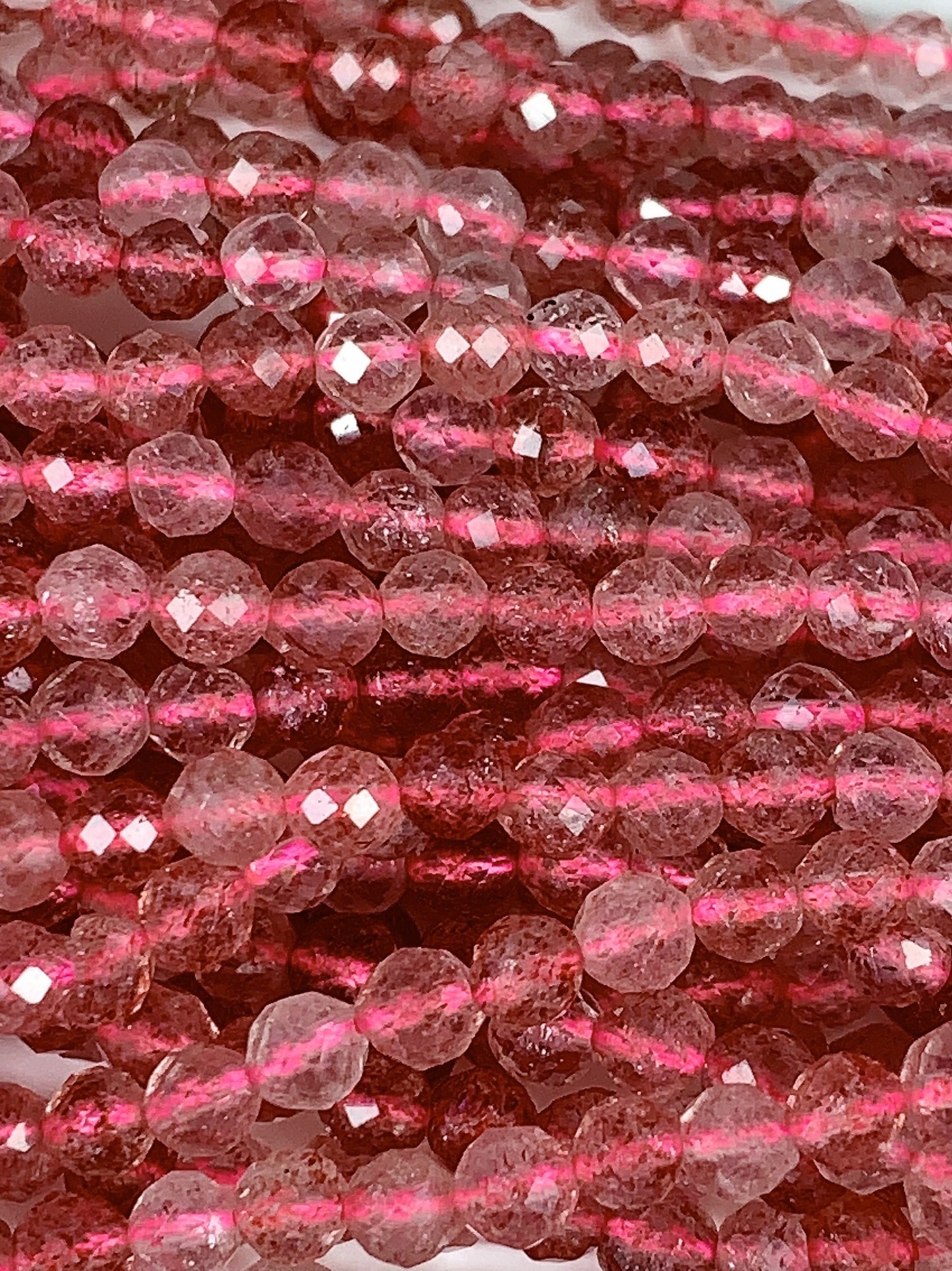 AAA Faceted Red Strawberry Quartz Beads: Natural Gemstone Strand (15.5")