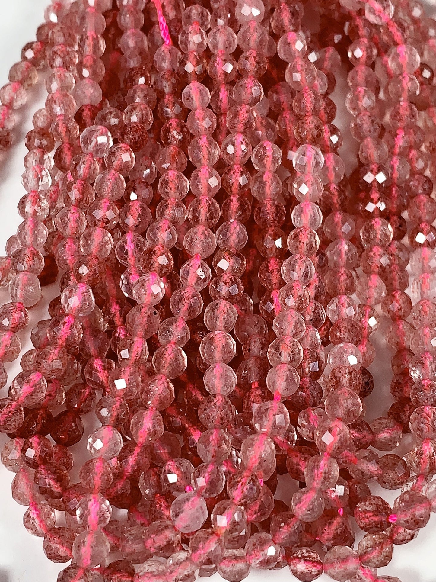 AAA Faceted Red Strawberry Quartz Beads: Natural Gemstone Strand (15.5")