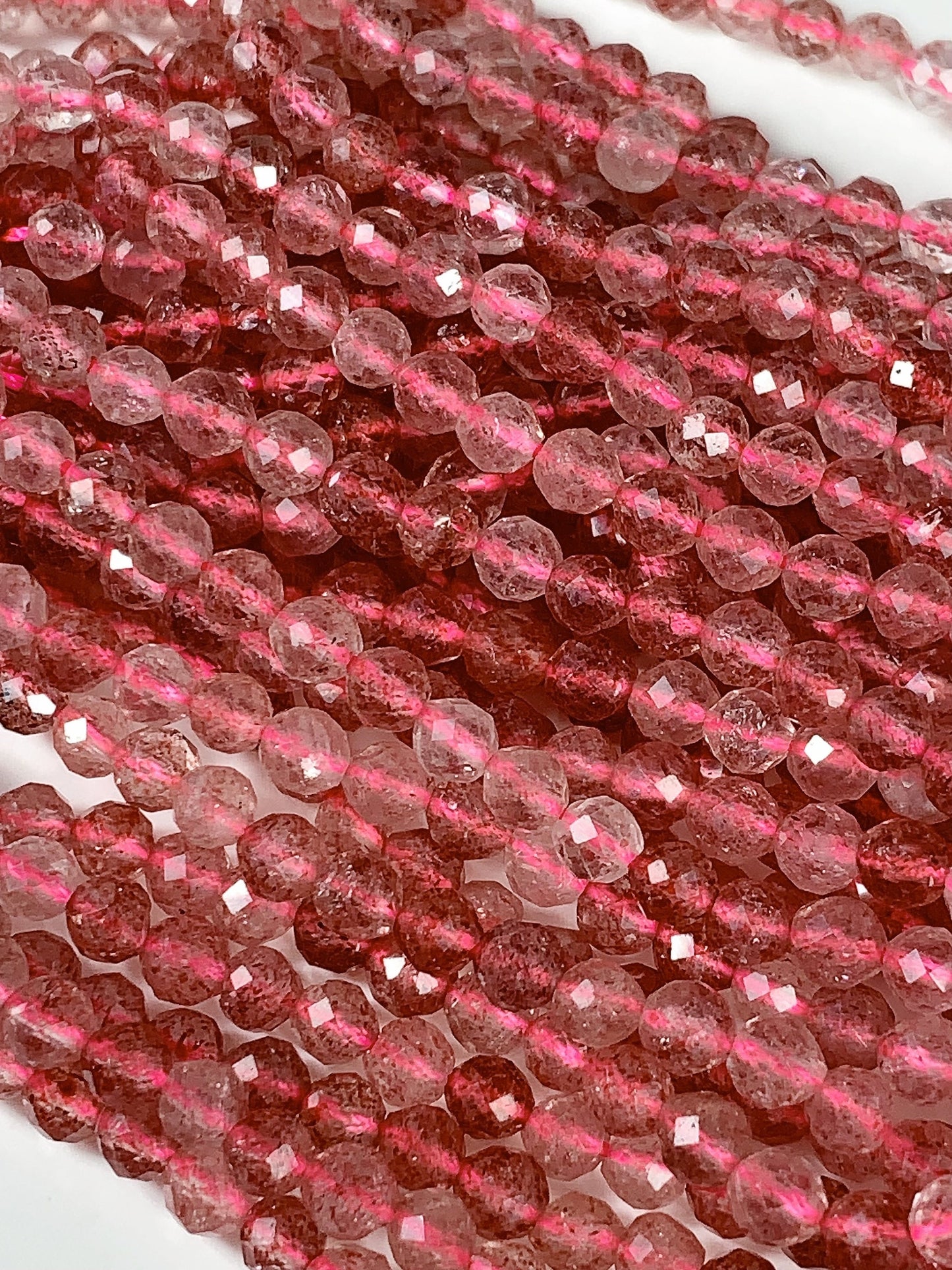 AAA Faceted Red Strawberry Quartz Beads: Natural Gemstone Strand (15.5")
