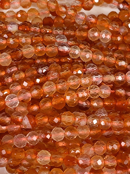AAA Orange Red Agate Faceted Round Beads: 2mm 3mm 4mm, 15.5" Strand
