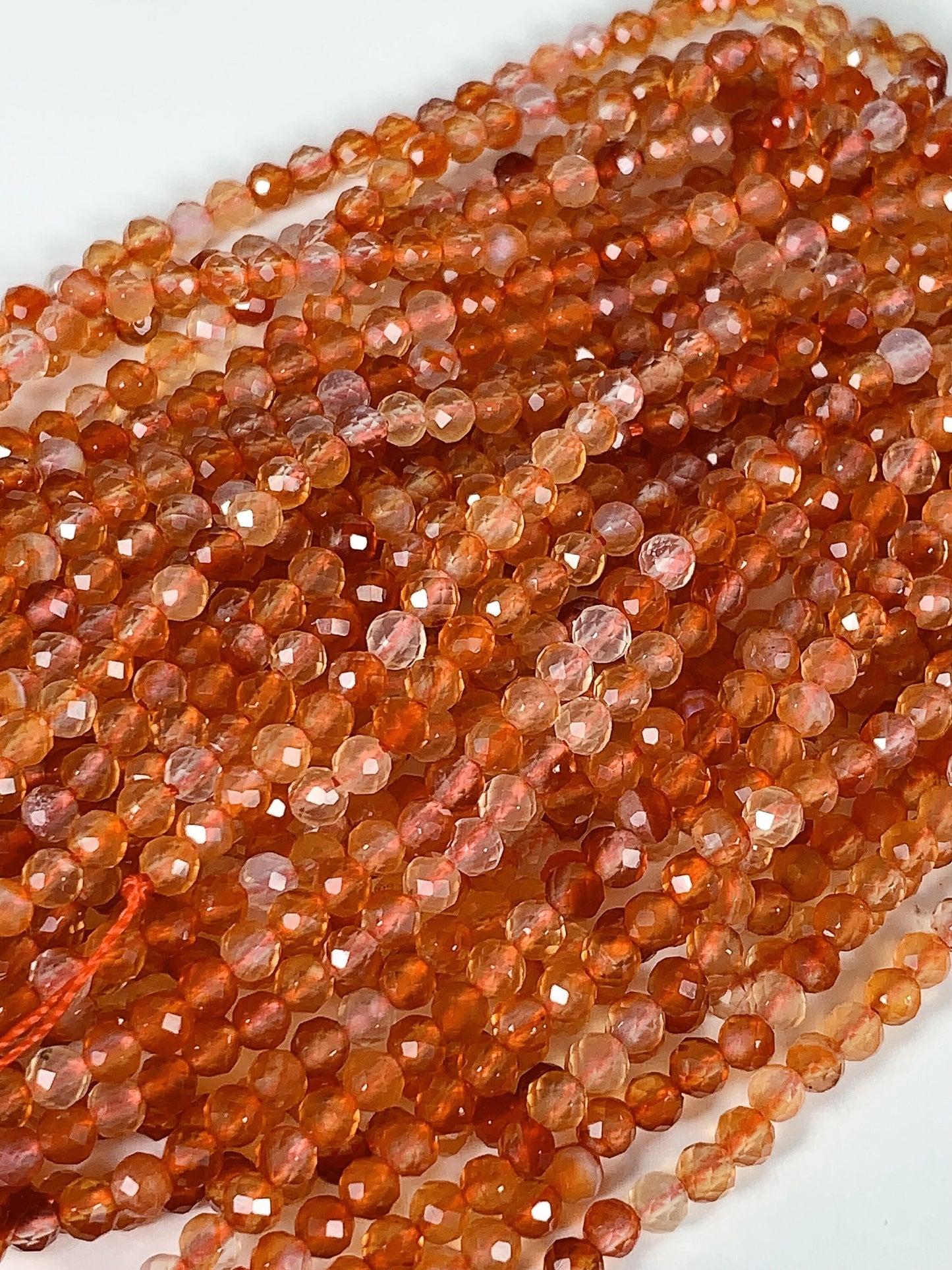 AAA Orange Red Agate Faceted Round Beads: 2mm 3mm 4mm, 15.5" Strand