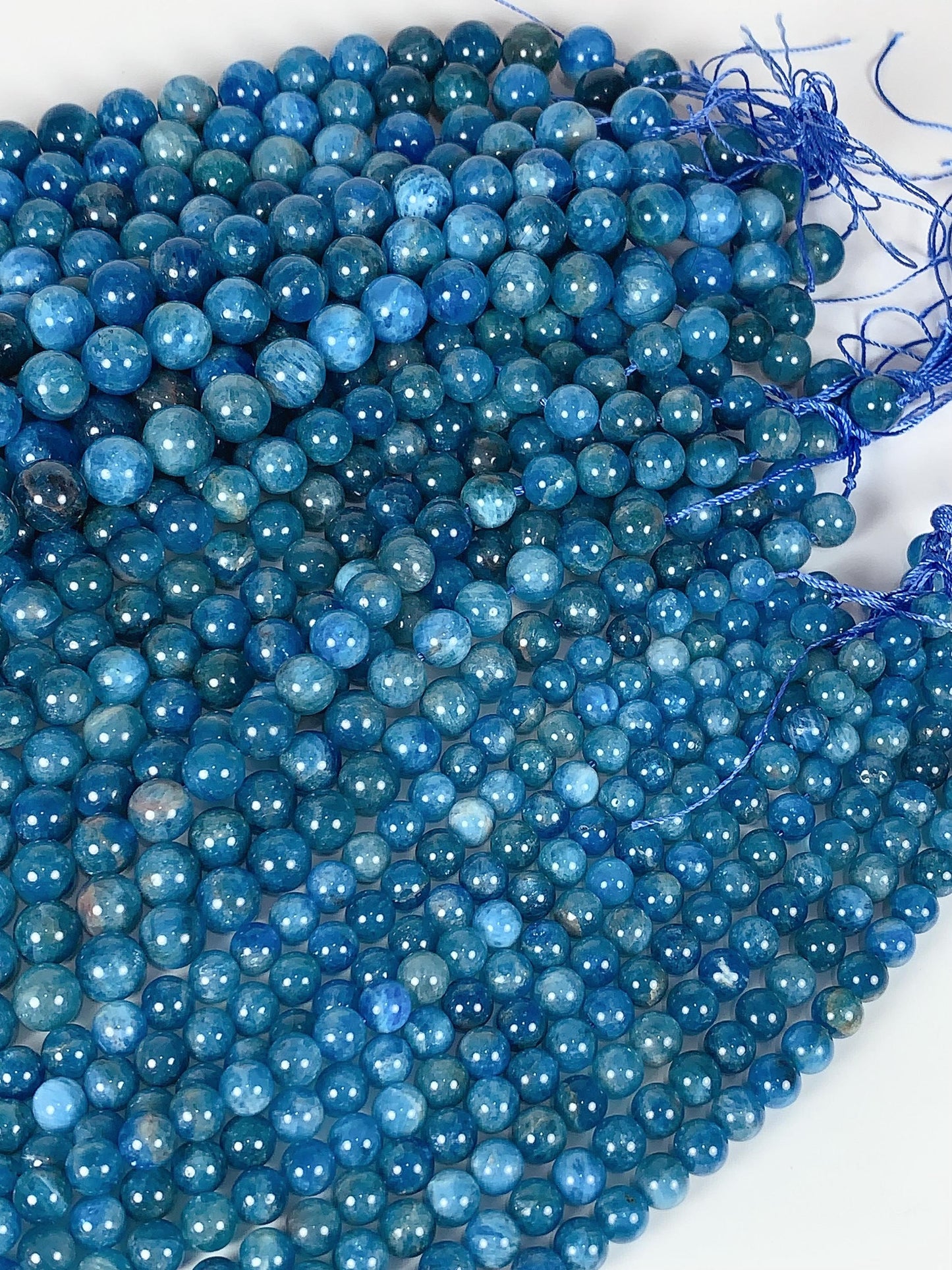 Genuine Natural Blue Apatite  Smooth Round Beads 15.5" Strand Gemstone  4mm 6mm 8mm 10mm