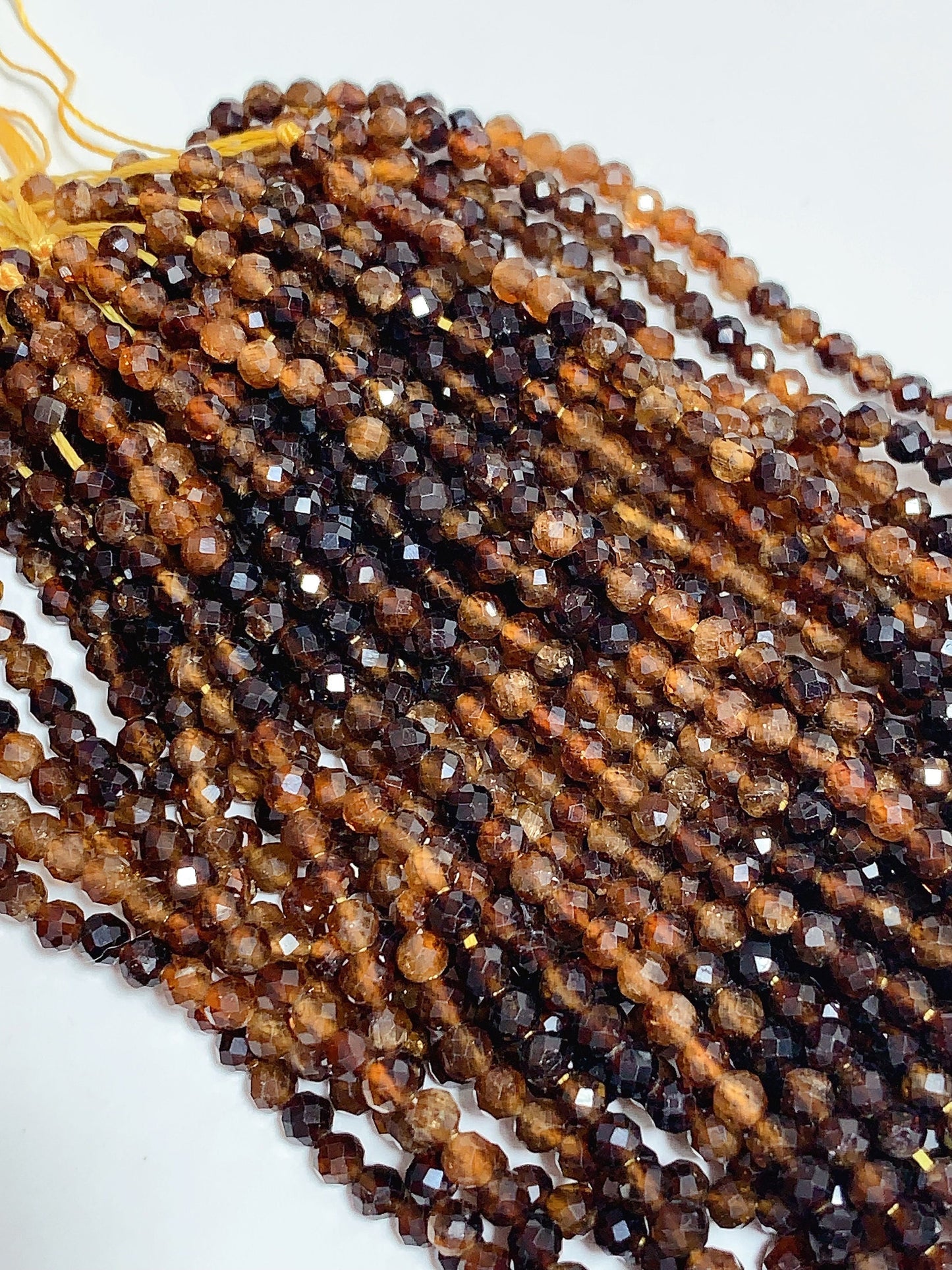 AAA Natural Yellow Brown Tourmaline Faceted Round Beads - 15.5" Strand