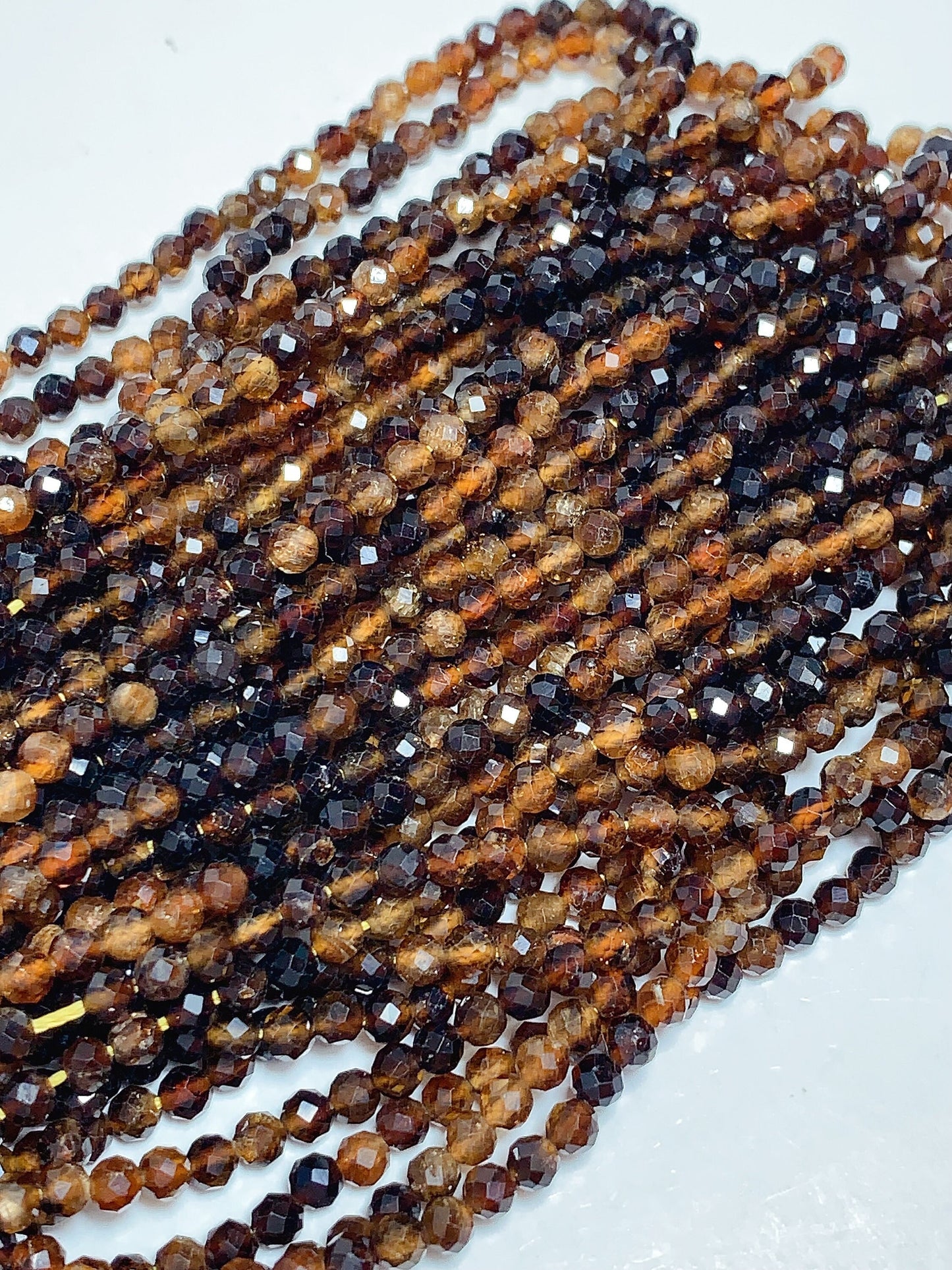 AAA Natural Yellow Brown Tourmaline Faceted Round Beads - 15.5" Strand