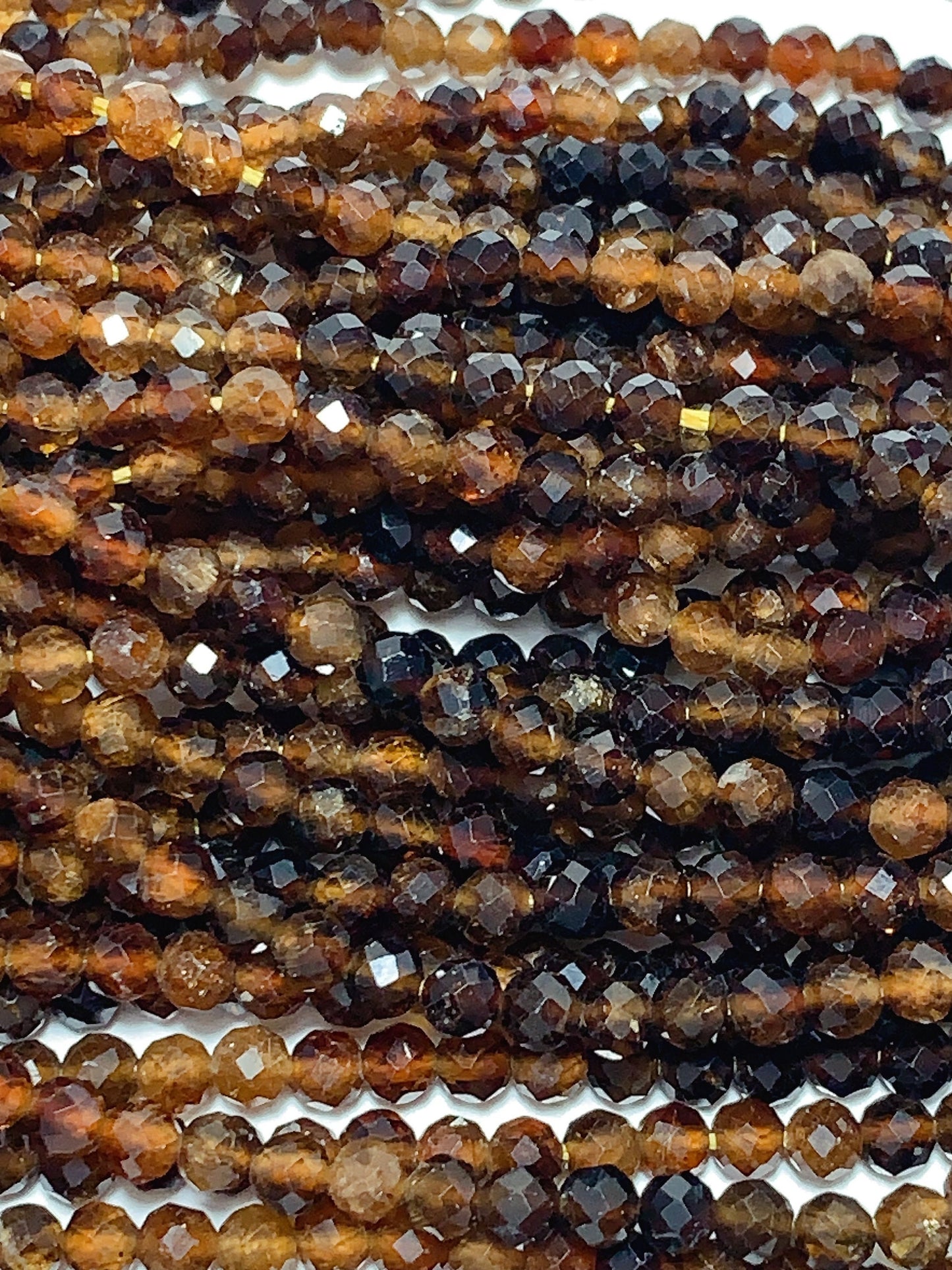 AAA Natural Yellow Brown Tourmaline Faceted Round Beads - 15.5" Strand