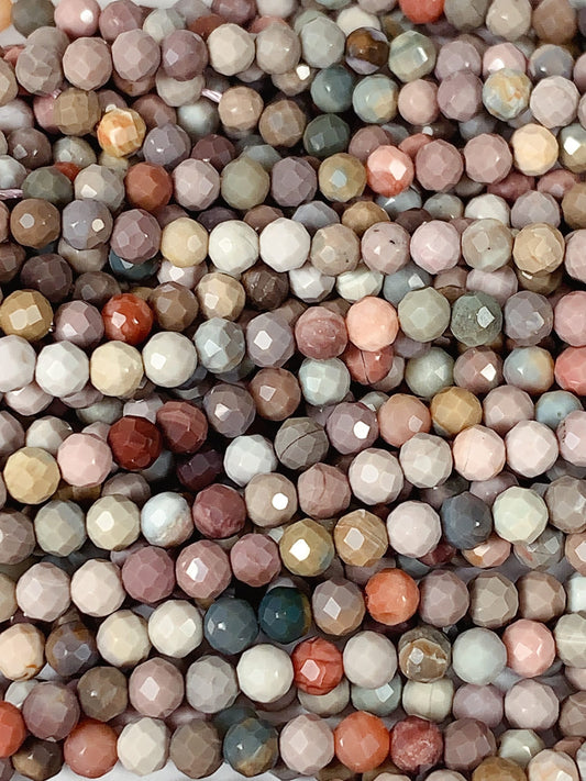 Rainbow Agate Faceted Round Beads: Natural Alashan Mongolia Gemstone (15.5" Strand)