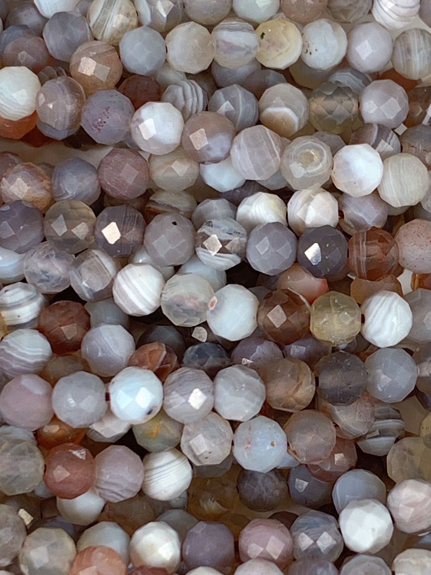 Faceted Botswana Agate Beads: Striped Orange Gray White Brown, 2mm 3mm 4mm, 15.5" Strand